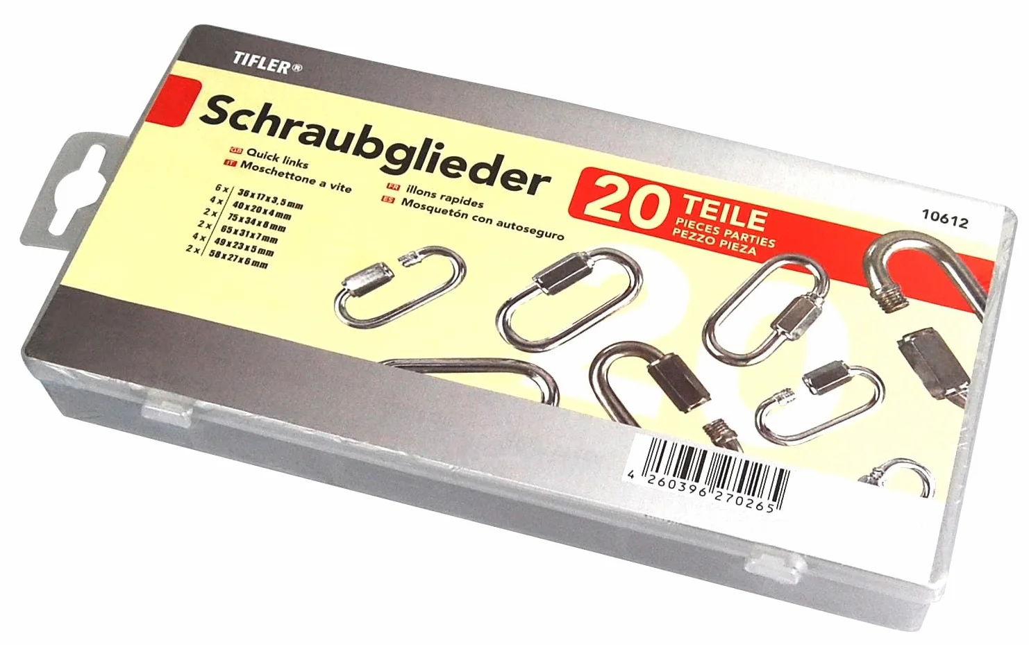 Lot de 20 maillons rapides de chaîne, 6 tailles