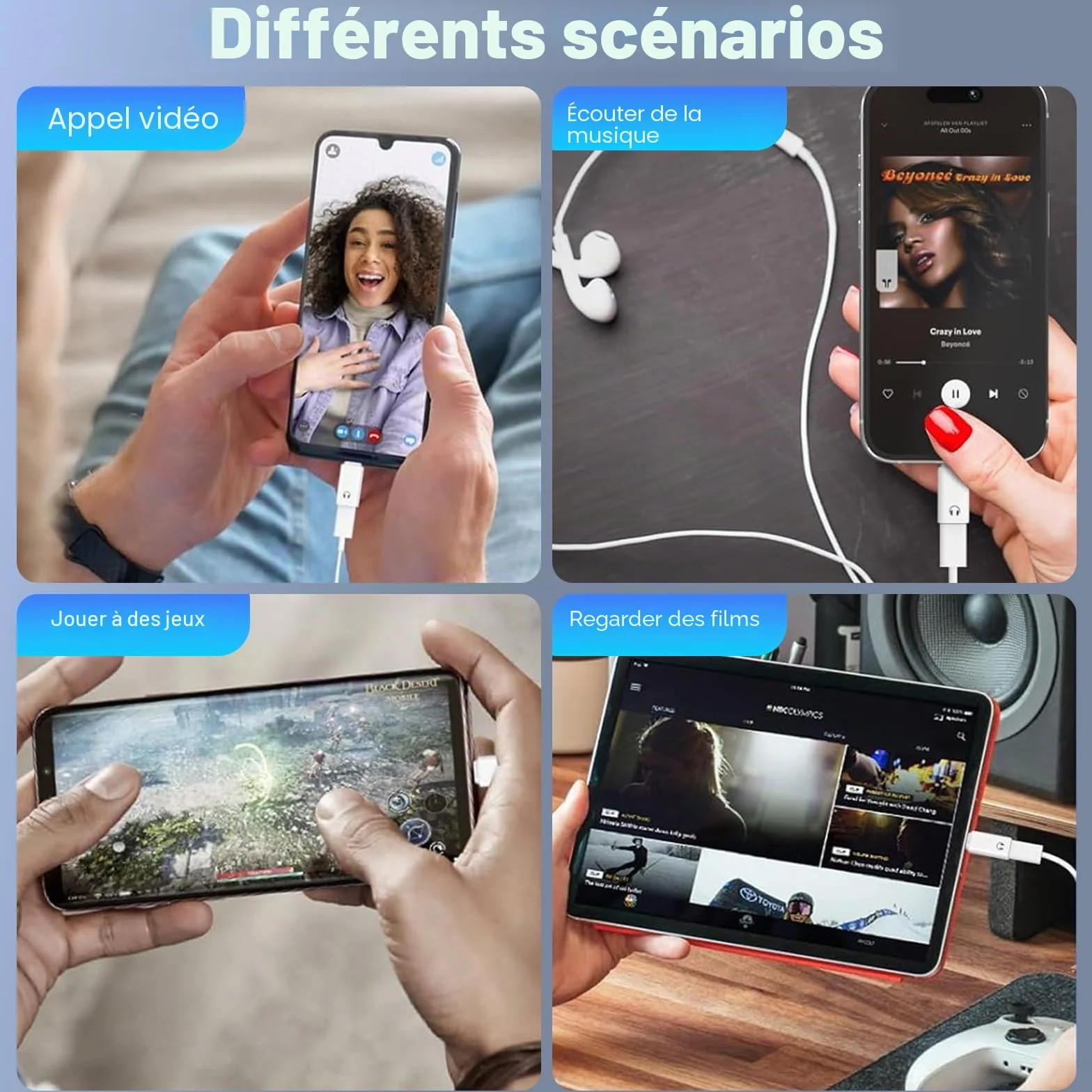 Adaptateur USB C vers Lightning Audio, USB C mâle vers Lightning, Compatible iPhone 16/15, Blanc