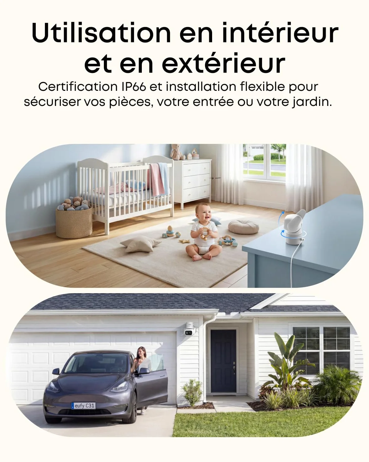 Caméra Filaire eufy C31, caméra extérieure et intérieure 360°, Panorama et Inclinaison, Double antenne, Vision Nocturne Couleur, Stockage Local, sans abonnement, détection IA, Enregistrement continu