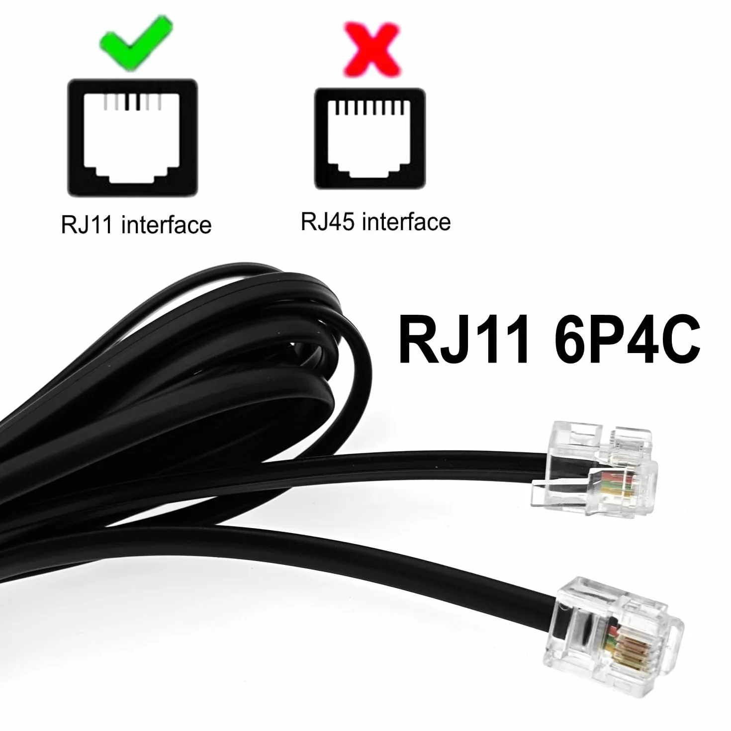JZK 2M Noir Câble haut débit RJ11, rallonge téléphonique, câble Internet DSL, câble ADSL, pour routeur, téléphone fixe, télécopieur, modem