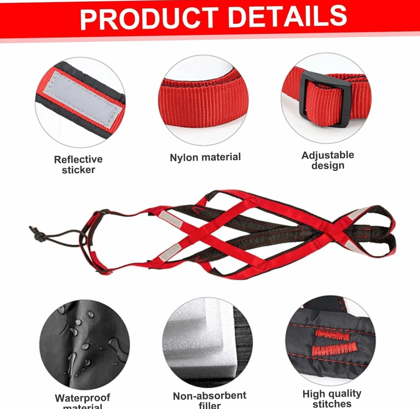 Harnais pour traîneau de chien X Back Mushing, cani-VTT, canicross, noir et rouge, taille M-XL (L)
