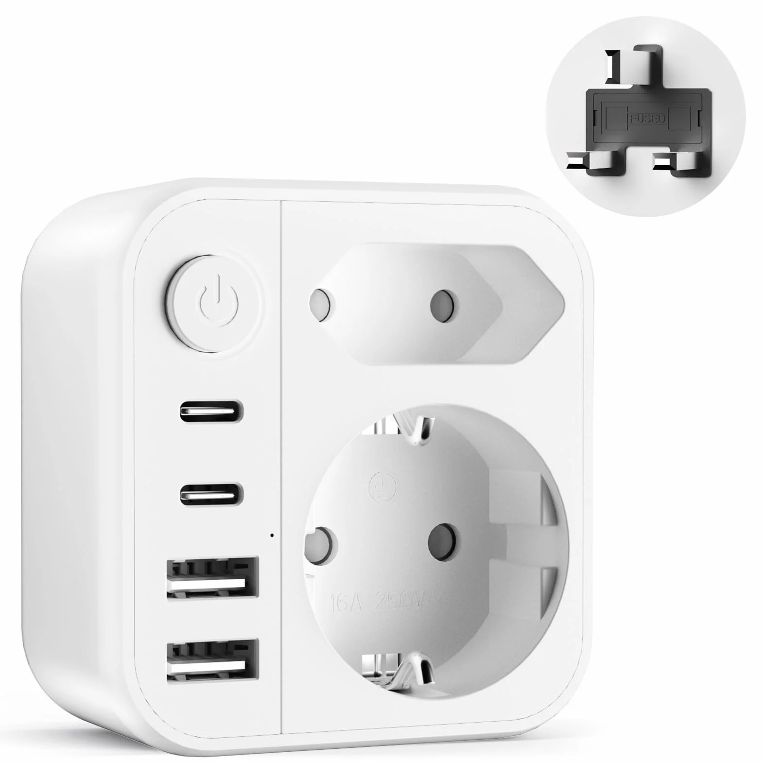 6 en 1 Adaptateur Prise Anglaise UK,3250W Adaptateur de Voyage UK avec 2 Prises,2 USB,2 Type-C,Adaptateur Type G pour Irlande Dubaï Malaisie Maldives Angleterre