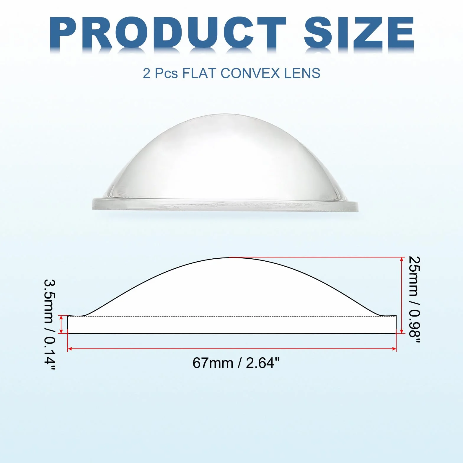 PATIKIL Lentille Convexe Plate De Diamètre 67mm, 2 Pcs Hauteur 25mm Verre Borosilicate Haut LED Lentille Optique Convexe Condenseur Avec Bord Pour Voiture Vélo Projecteur,Transparent 3.5mm