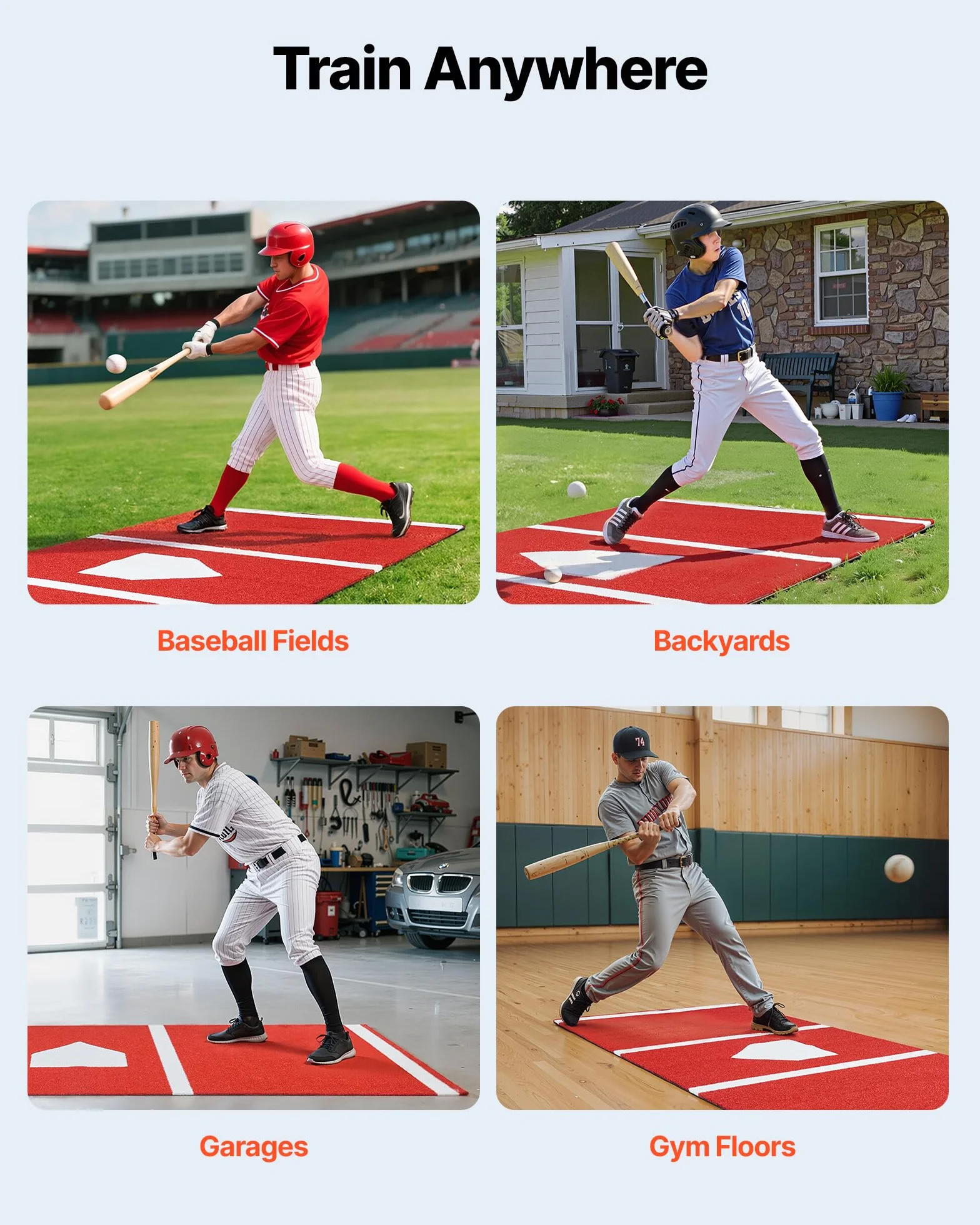 VEVOR Tapis de Frappe Baseball 300x116 cm Gazon Synthétique Anti-décoloration Entraînement Softball Rouge