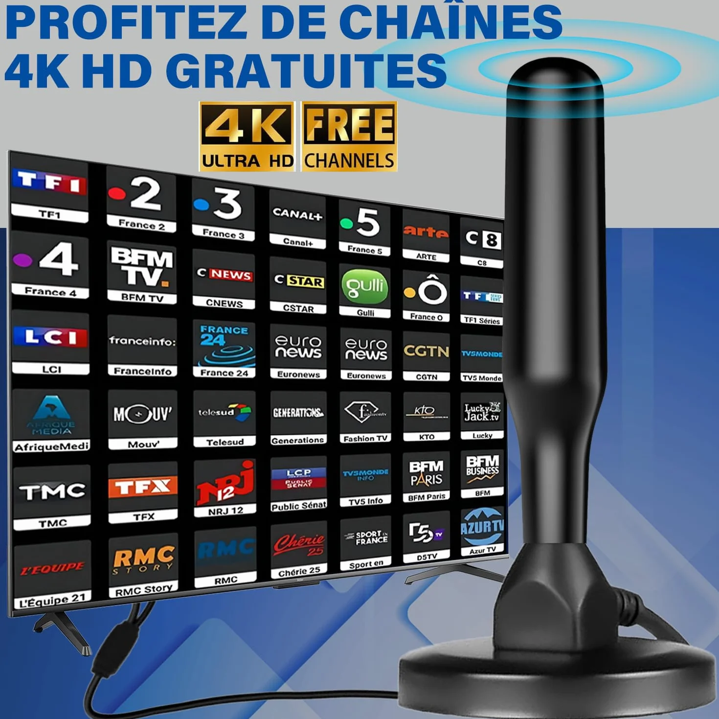 Antenne TV Intérieur Puissante, Nouveau pour 2026 Antenne TNT HD avec Amplificateur de Signal Intelligent, Réception 360° Longue Portée 500km, Support 4K HD/1080P Les Chaînes Gratuites per HDTV