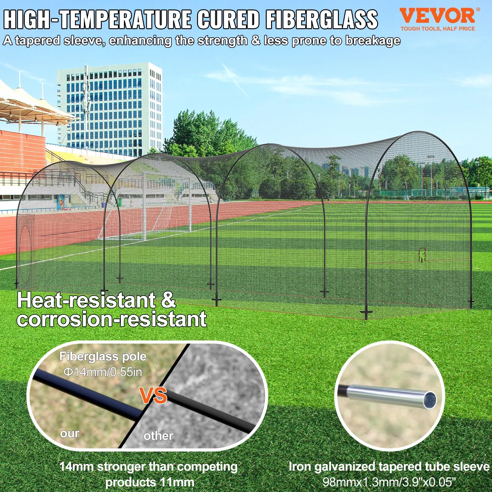 VEVOR Cage de Frappeur 12x3,6x3,6 m Filet d'Entraînement Baseball Softball Poteaux Fibre de Verre Portable