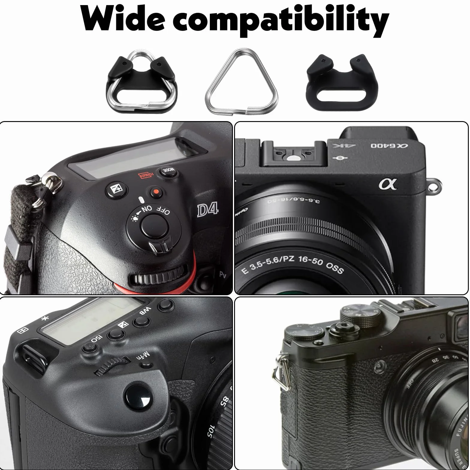 Yuanchu 6 pièces Anneaux divisés en triangle en acier inoxydable, compatible avec l'adaptateur de sangle pour appareil photo, anneau à ergot avec bague en plastique pour sangle d'épaule pour appareil
