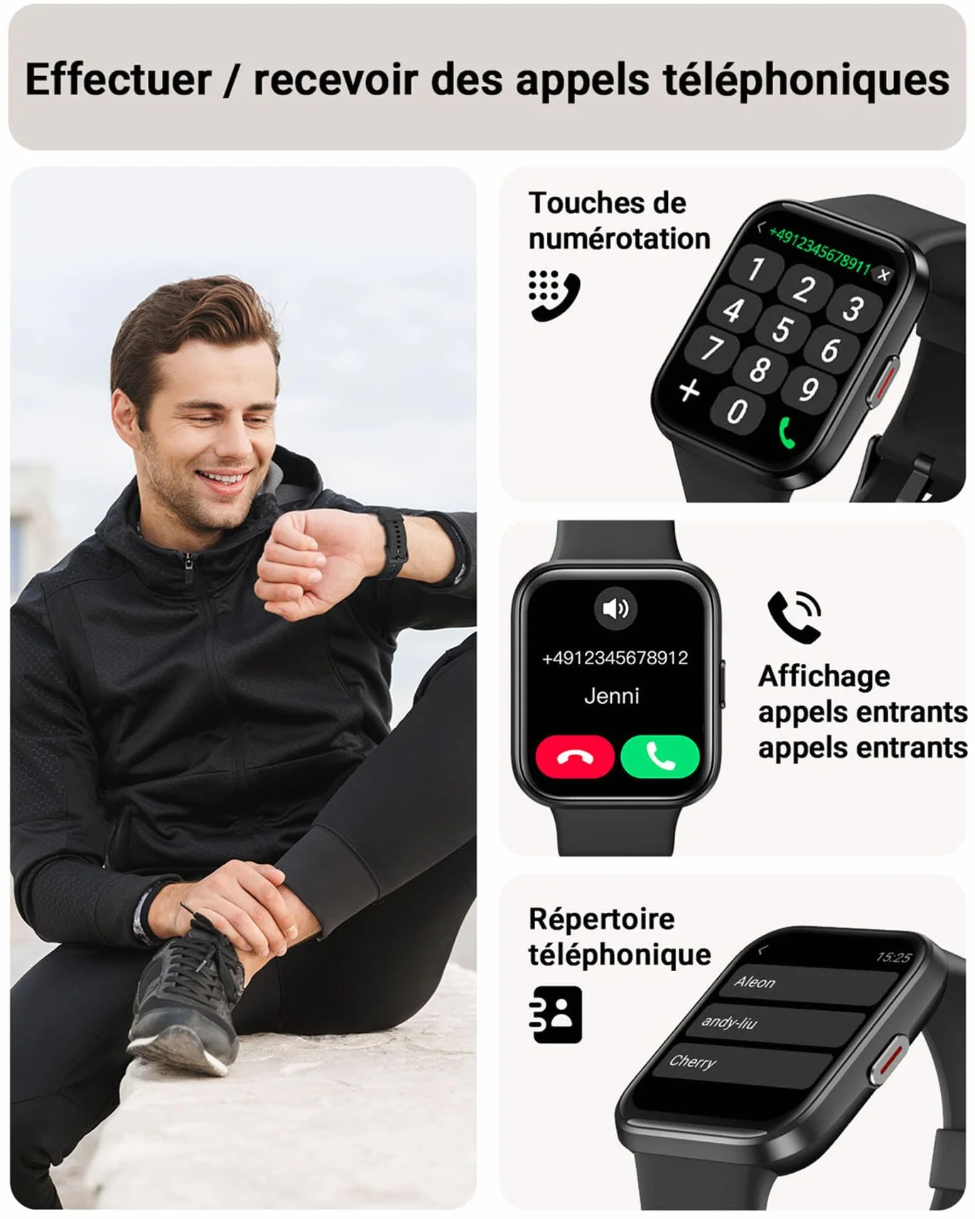 Montre Connectée Homme, 1,85" Femme Smartwatch pour Samsung iPhone Android, Alexa intégrée 3ATM 100+ Modes Sportifs Moniteur de SpO2/Sommeil/Fréquence Cardiaque/Podometre/Calories Noir
