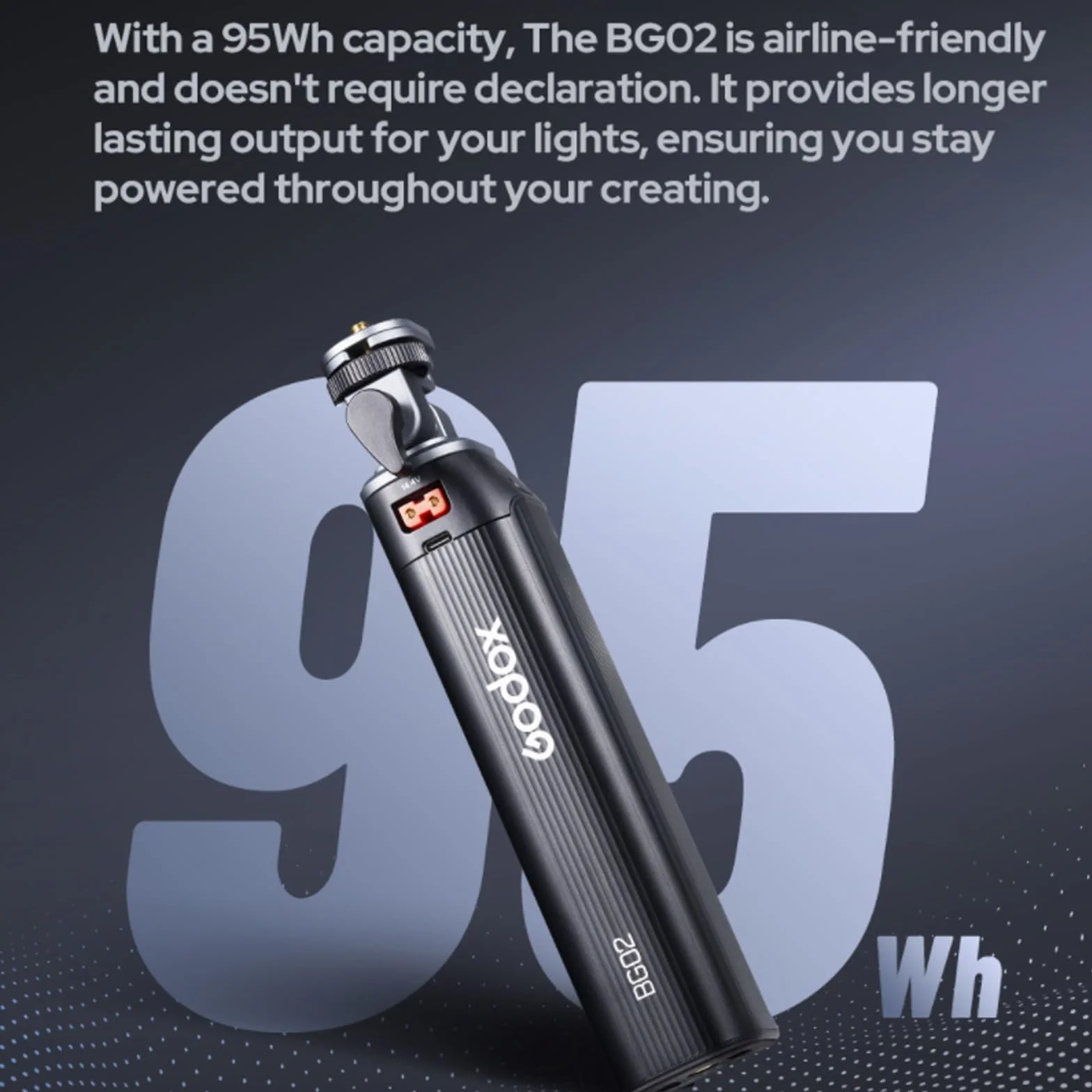 GODOX BG02 Poignée d'alimentation,Batterie Lithium 14.4V 6600mAh, avec D-Tap et Câble USB-C pour AD200 AD200Pro AD200ProII AD300 Pro Flash,pour ML100BI ML100R FH50Bi FH50R Lampe Vidéo LED