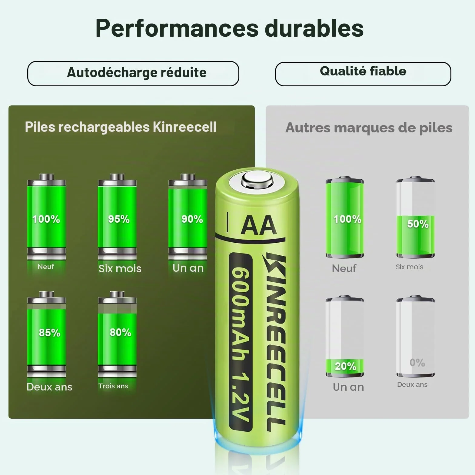 Batteries Rechargeables AA Ni-MH 1,2V pour Lampes Solaires, Guirlandes Lumineuses (Pack de 12)