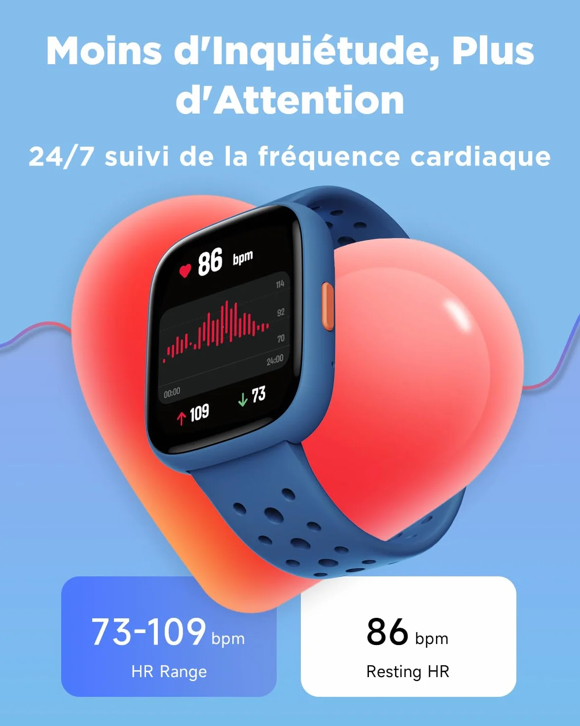 BIGGERFIVE Montre Enfant IP68 Étanche 1,8" Smartwatch Podomètre Cardiofrequencemètre Moniteur de Sommeil Bleu