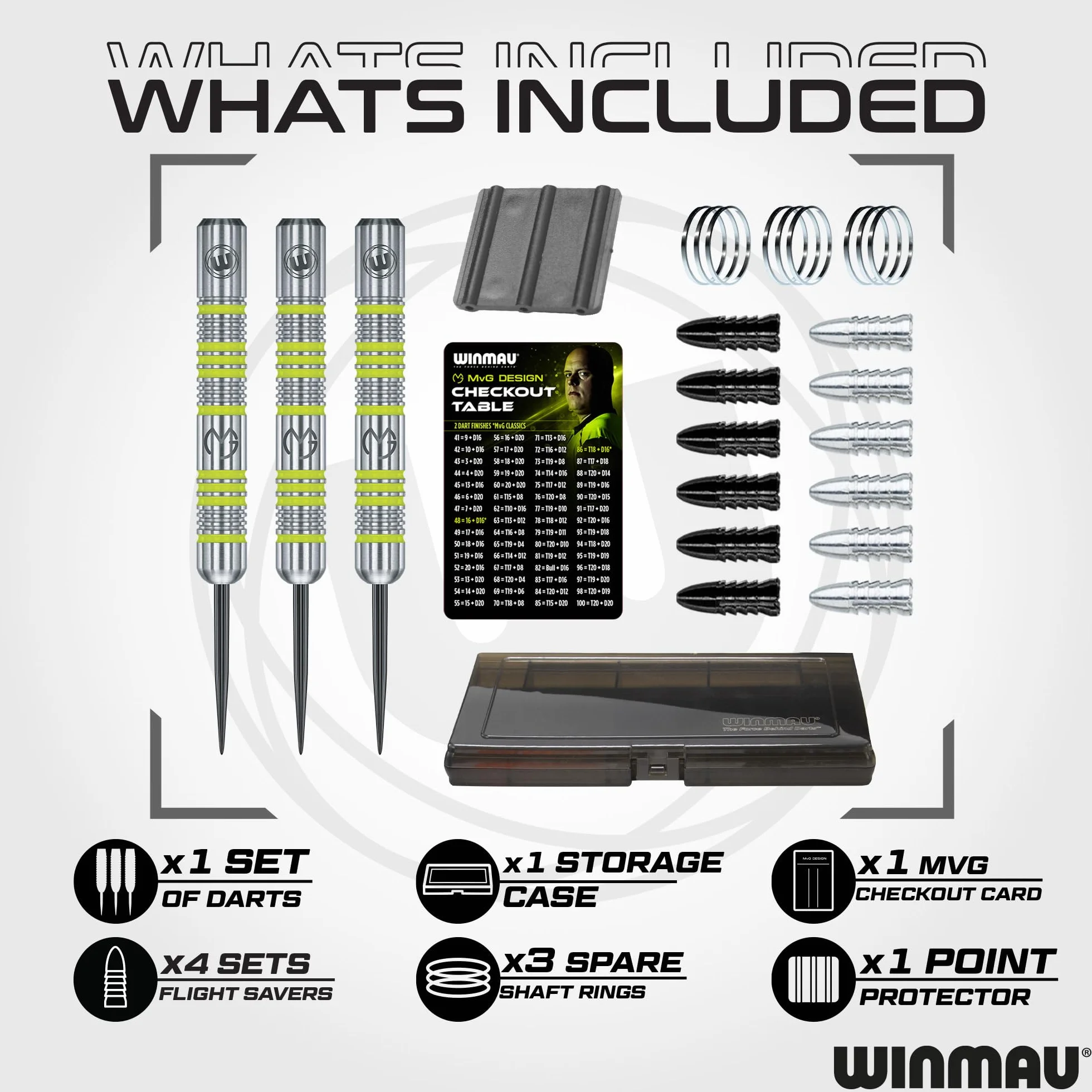 WINMAU Michael van Gerwen MvG Coffret 50 fléchettes avec tiges et ailettes