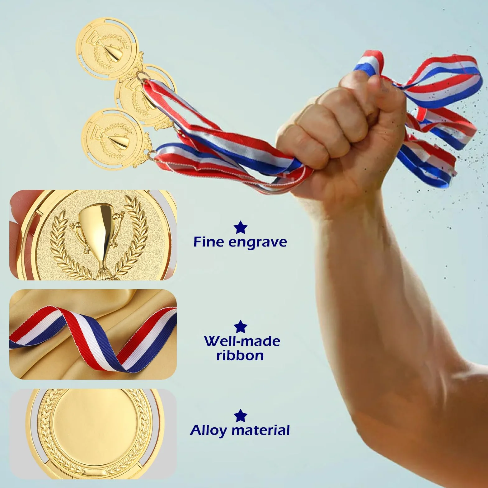 Médaille d'or avec Ruban de Cou 5 cm pour Enfants Compétitions Sportives Style Olympique 12 Pièces