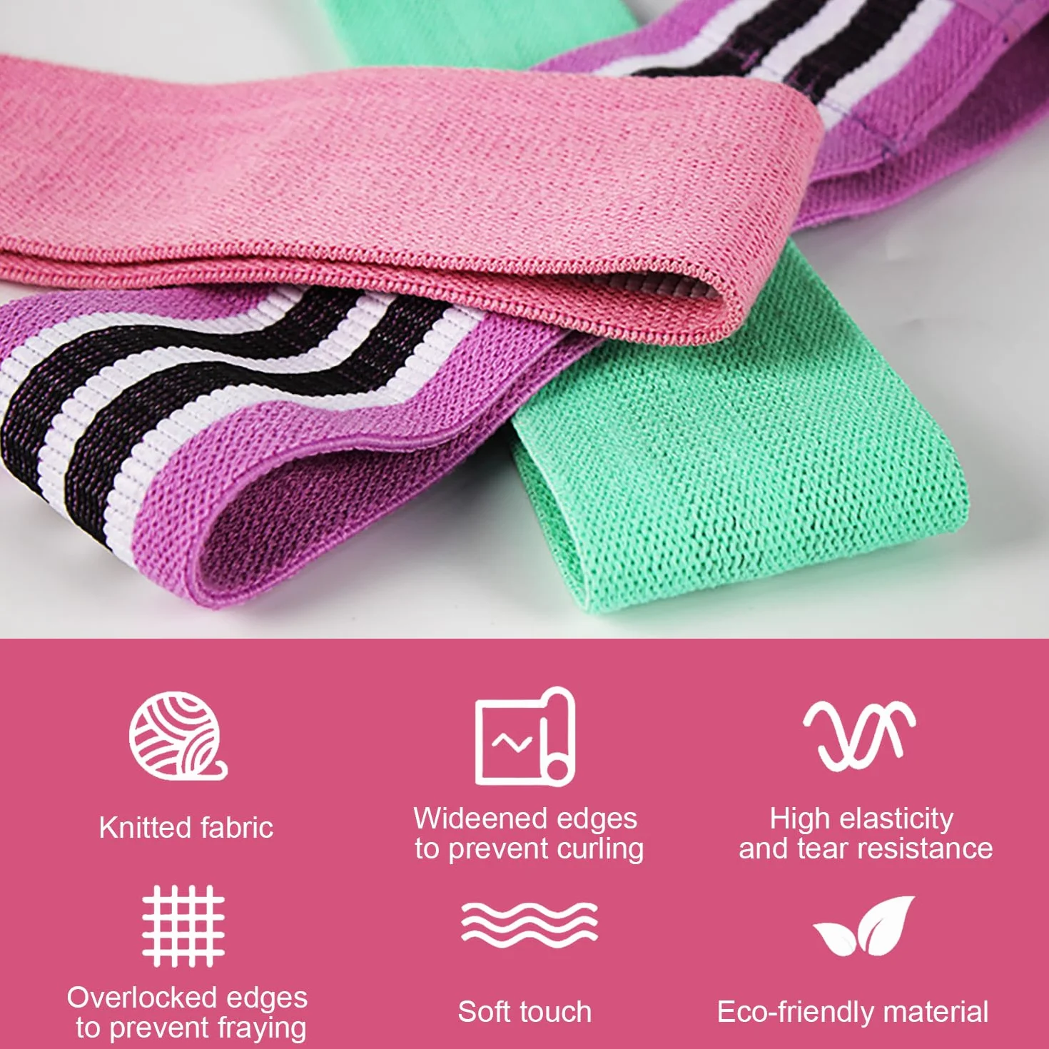 Bandes Elastiques de Fitness Antidérapantes en Tissu, 3 Niveaux de Résistance pour Yoga, Fessiers, Sac de Rangement