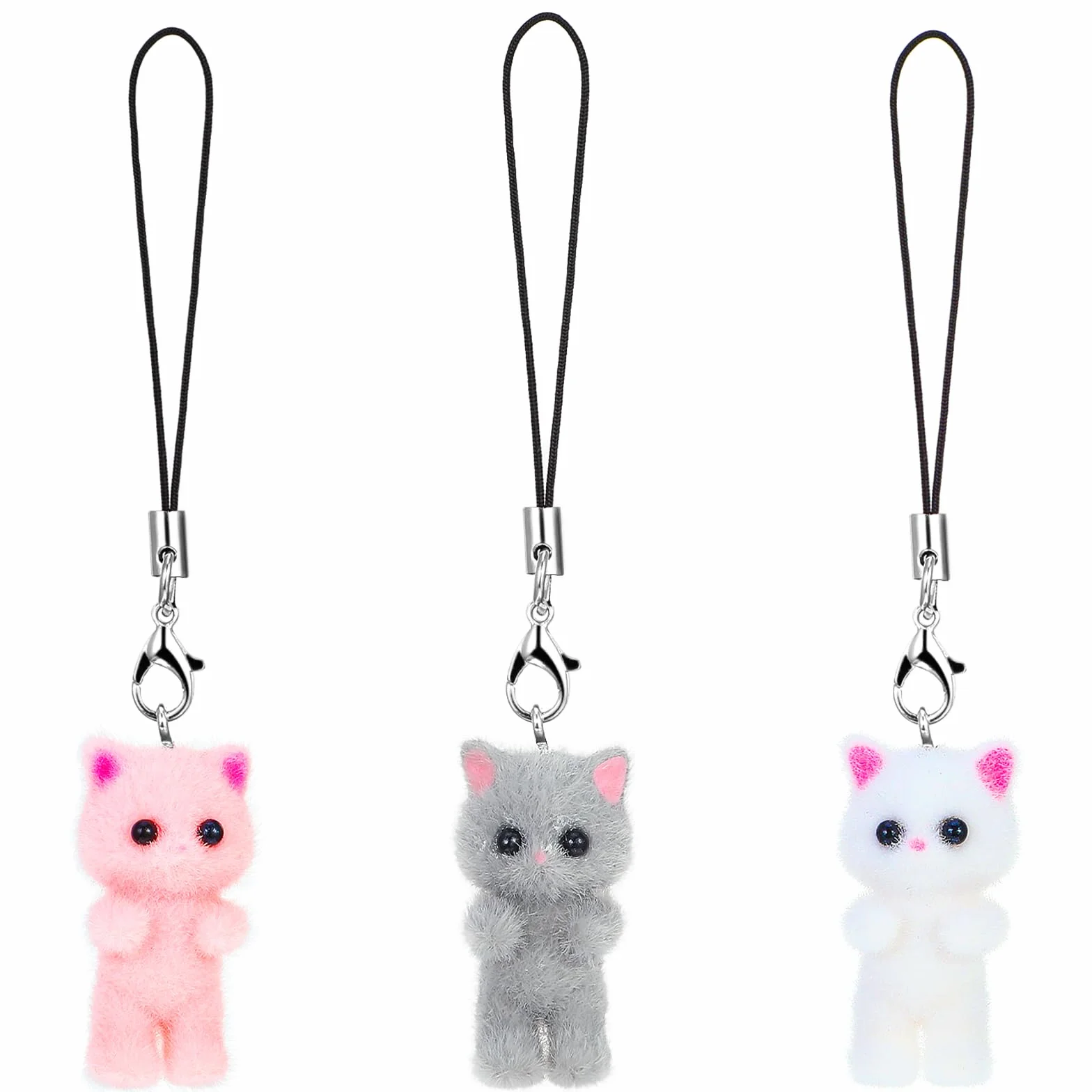 Mabor Lot 3 lanières portable Chat Y2K Pendentif universel Coque porte-clés