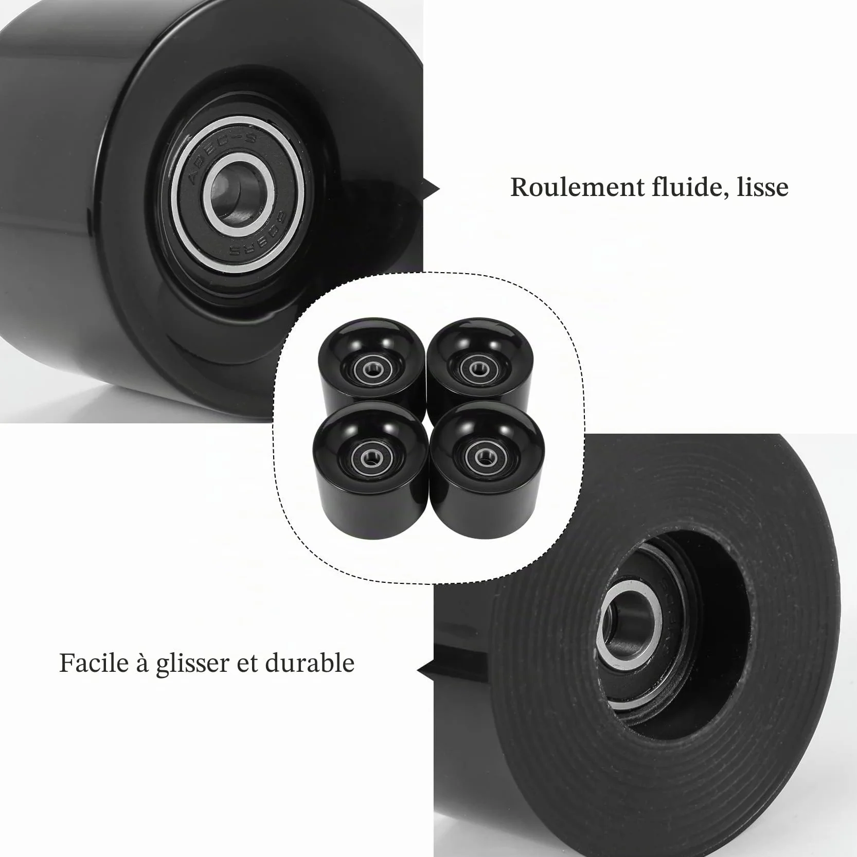 Roues de Skate 60mm ABEC-9 Bearing Steel Cruiser Pack de 4
