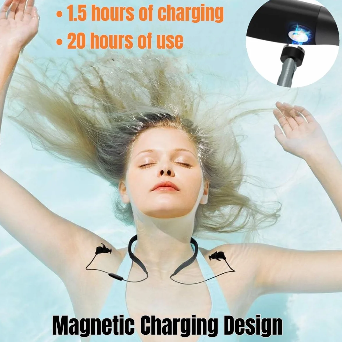 Tayogo Natation étanche mp3 Player Bluetooth Casque IPX8 sous-marin 8 Go Lecteur Musique Charge magnétique Silicone 10h