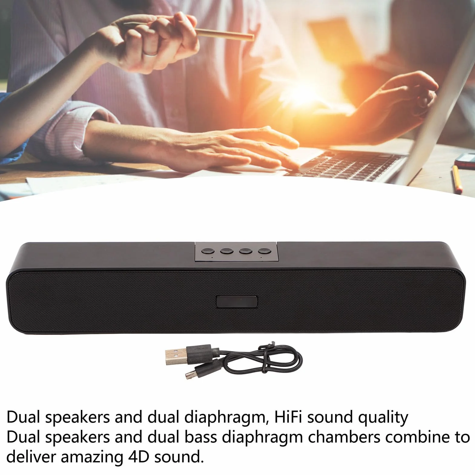 Barre de Son Bluetooth sans Fil, Haut-Parleur 4D HiFi 360° Surround avec Réduction du Bruit