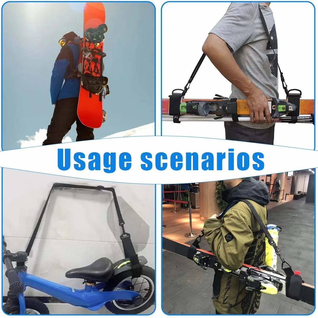 Sangle de Ski Réglable IKOPFLN - Bandoulière Porte-Ski avec Sac pour Bâtons de Ski, Accessoire de Transport pour Snowboard et Équipement de Ski