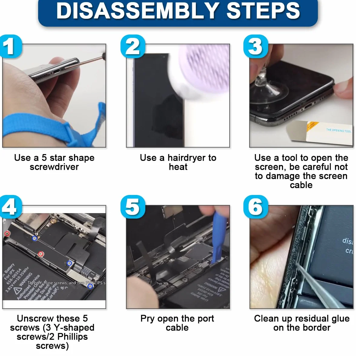 7pcs Adhésif pré-Coupe étanche Compatible avec pour l'pour iPhone 11, l'écran LCD Adhésif et la Batterie Interne de la Batterie d'adhésive et l'outil de Retrait (6,1 Pouces/Noir)