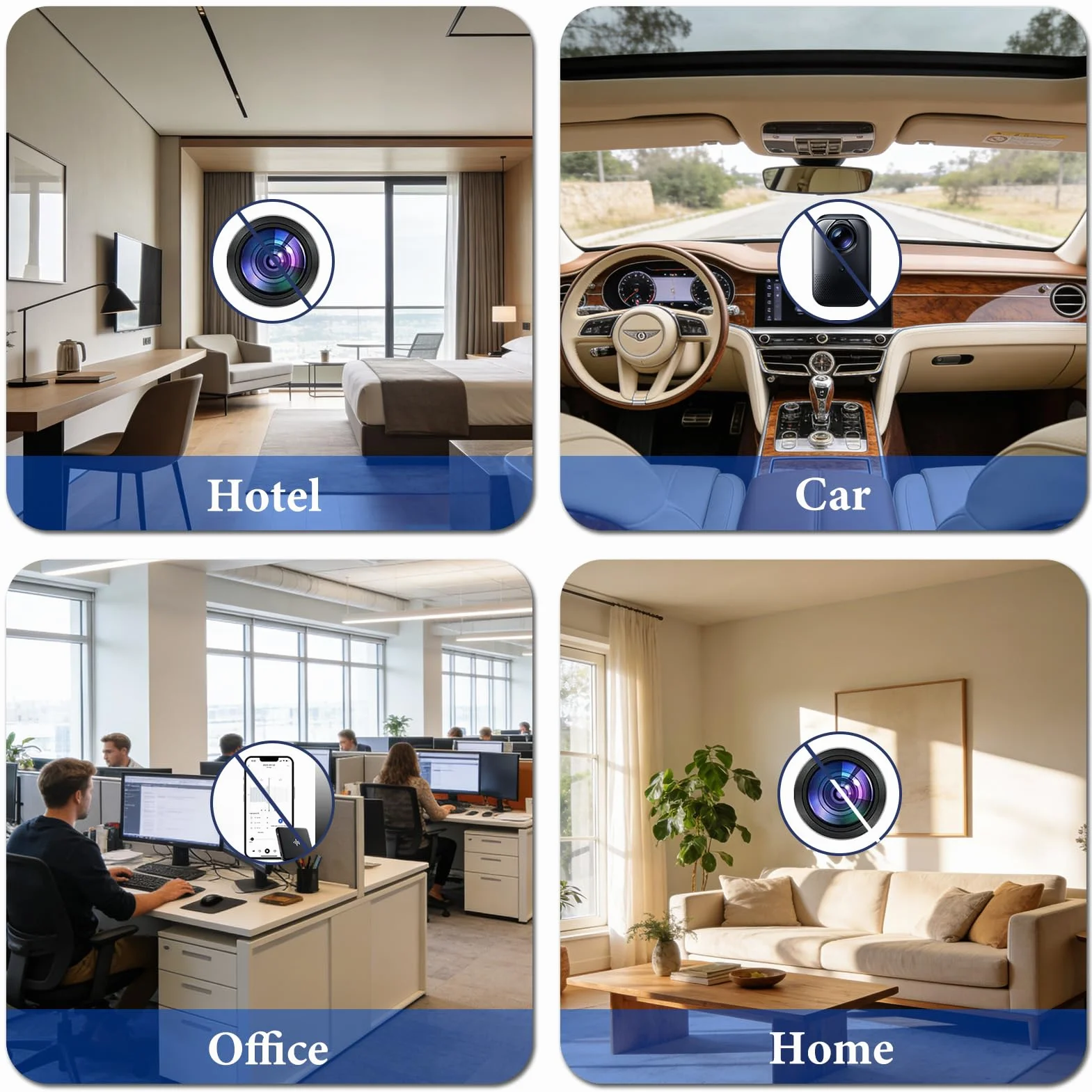 Détecteur de Caméra Cachée 4-en-1 avec Détection de Micro Espion & Traceur GPS Balayage Optique LED IR 5 Niveaux de Sensibilité Alarme Sécurité Anti-Espionnage pour Maison Bureau Hôtel Voyage