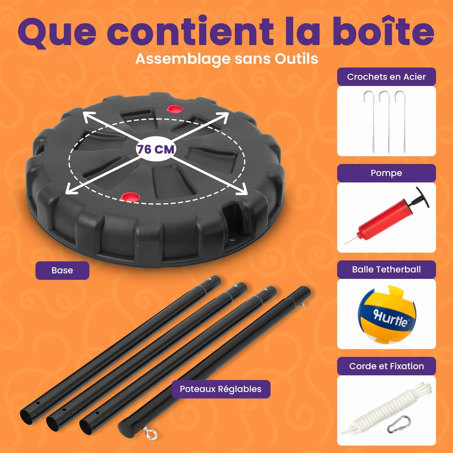 Hurtle Jeu de Tetherball Extérieur Réglable 1,2-2,7 m Set Complet Base Lestable Balle Corde Jardin Stable