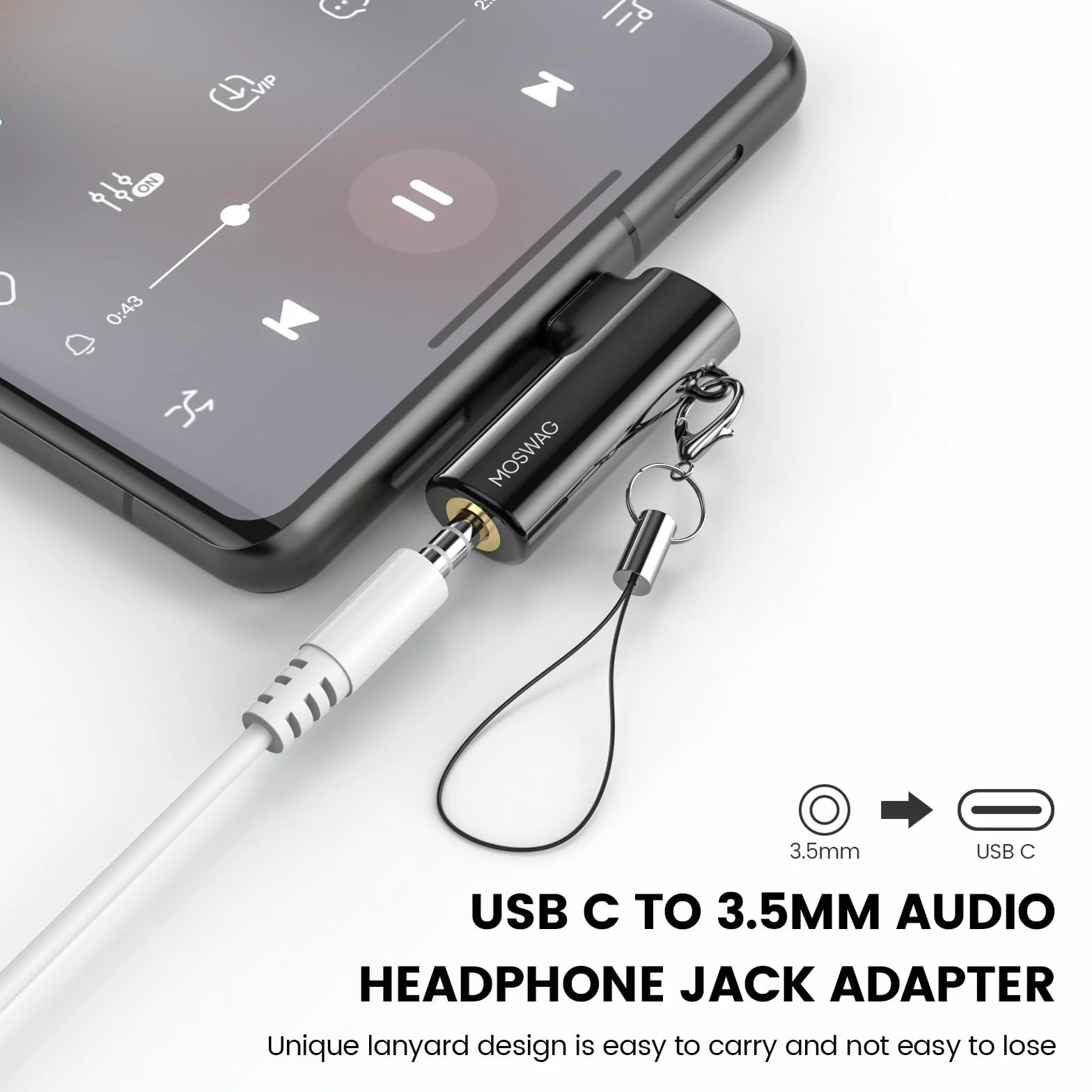 MOSWAG USB C à 3,5 mm Jack Adaptateur Casque Angle Droit DAC Chip Compatible Galaxy S24 S23 S22 Ultra
