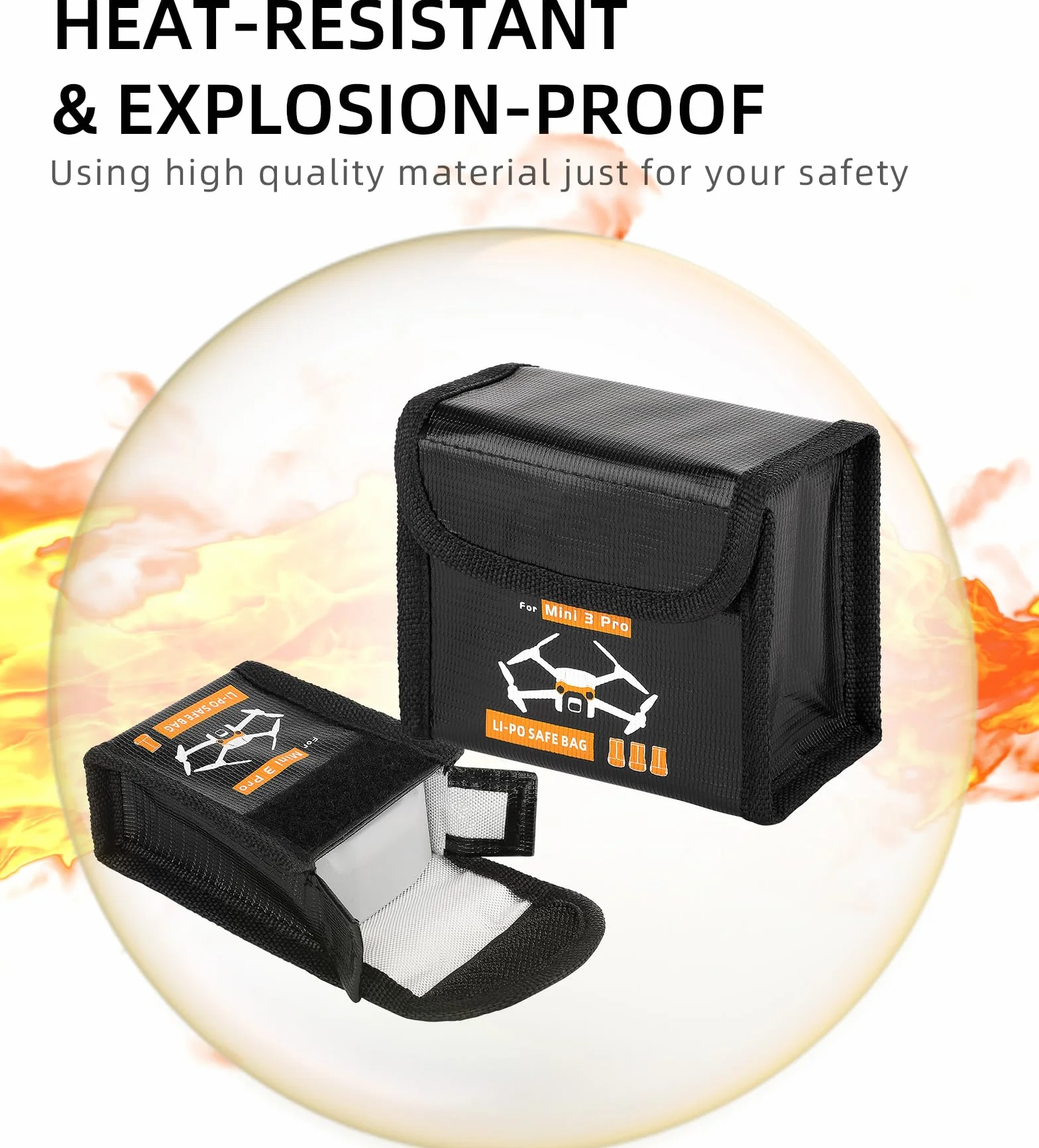 Lipo Batterie Coffre-Fort Sac pour DJI Mini 4 Pro/4K/3 Pro/3 Ignifuge Antidéflagrant Housse Boîte de Rangement Chargement Sécurisés Sac de Rangement Accessoires pour Drone (pour 3 Batteries)