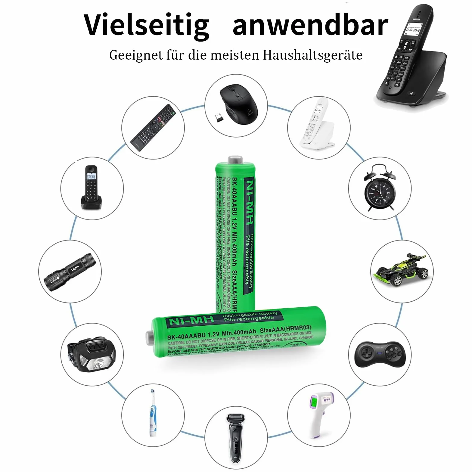 Panosonic Gigaset DECT Piles Rechargeables Ni-MH AAA 1,2V 400mAh Lot de 2 BK-40AAABU