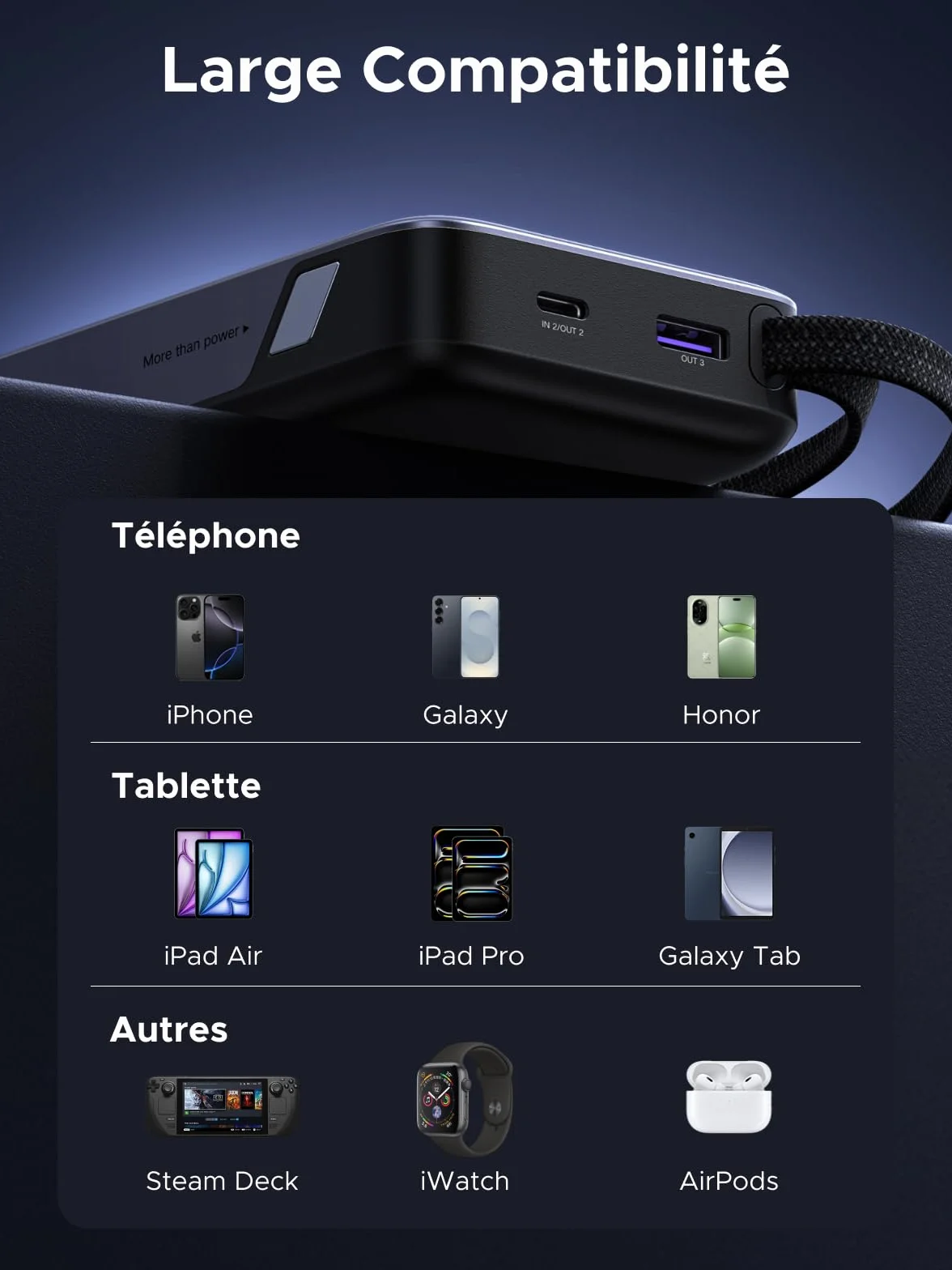 UGREEN Nexode 45W Power Bank 20000mAh PD3.0 USB C Câble Intégré Charge Rapide Portable pour iPhone 17 16 15 Galaxy S25 S24 MacBook