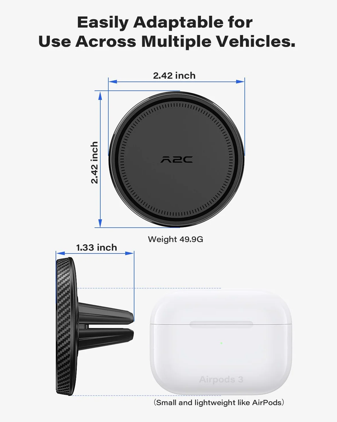 A2C Support de téléphone Portable pour Grille d'aération de Voiture Magsafe 17 x N54 magnétique et Ultra Stable - Support magnétique Universel pour Grille d'aération de Voiture - pour iPhone, Samsung