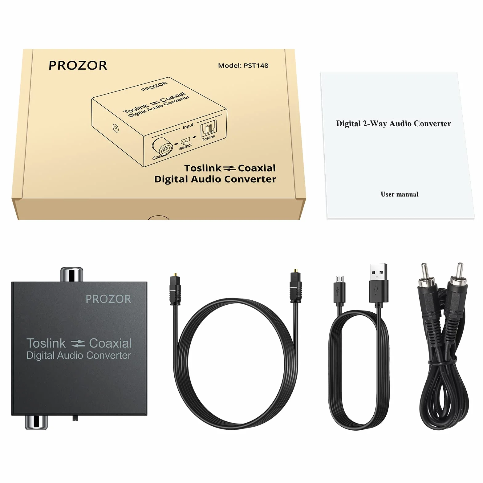 PROZOR Convertisseur Numérique Coaxial à Optique SPDIF Toslink Audio DTS Dolby AC3 192KHz