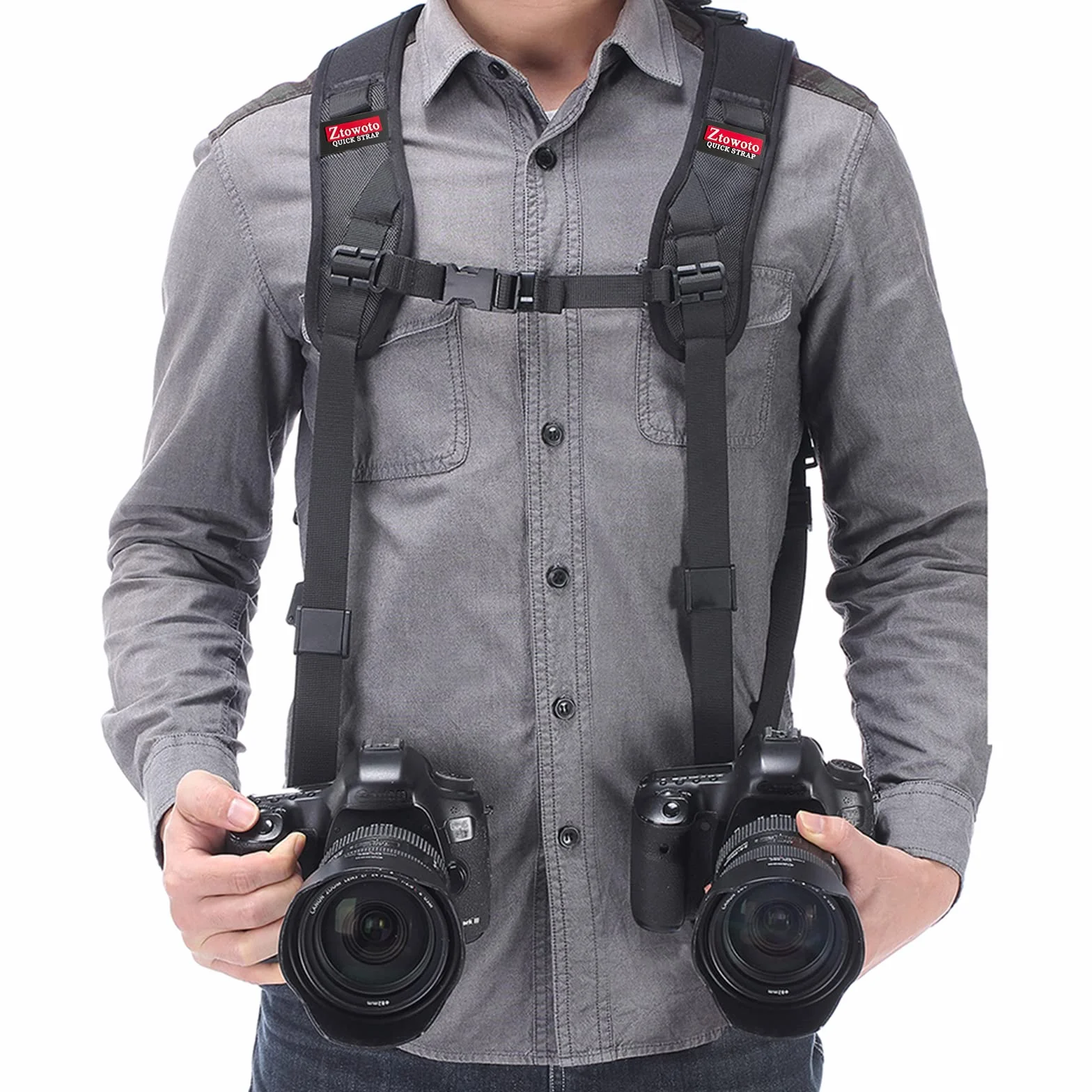 ztowoto Harnais de sangle à double épaule sangle d'attache double caméra réglable à dégagement rapide avec attache de sécurité pour appareil photo reflex numérique