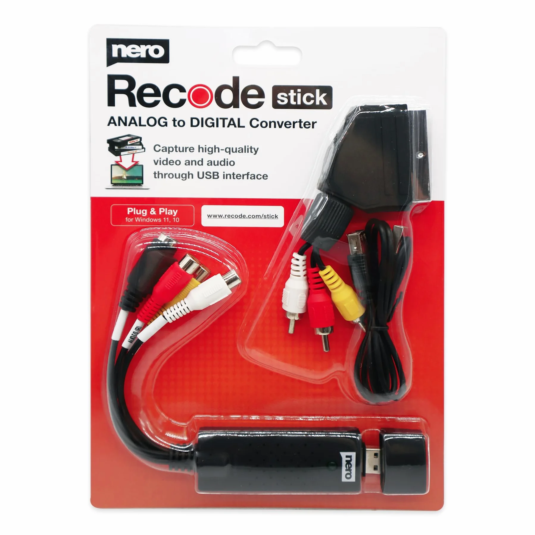 Nero Recode Stick Convertisseur VHS USB Numériser VHS S-VHS Hi8 Super 8 DVD PC Windows 10/11 macOS
