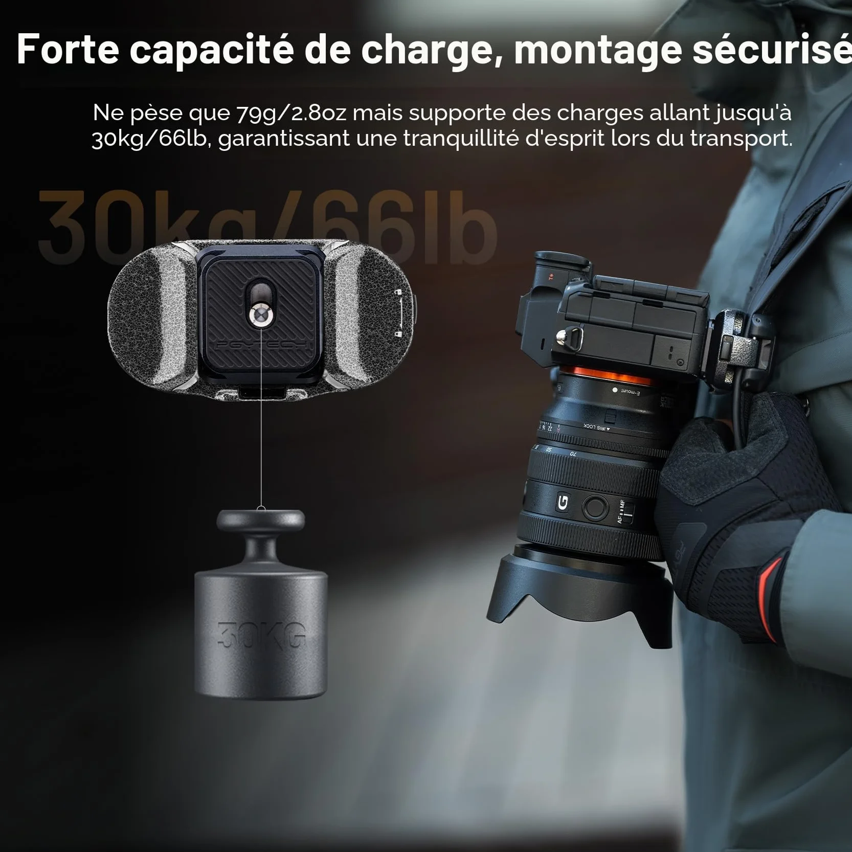 PGYTECH Beetle Clip V2 avec Plaque de libération Rapide pour Sony, Nikon, Fuji, DSLR/SLR, Arca Plaque à dégagement Rapide pour caméras d'action Sac à Dos Sangle