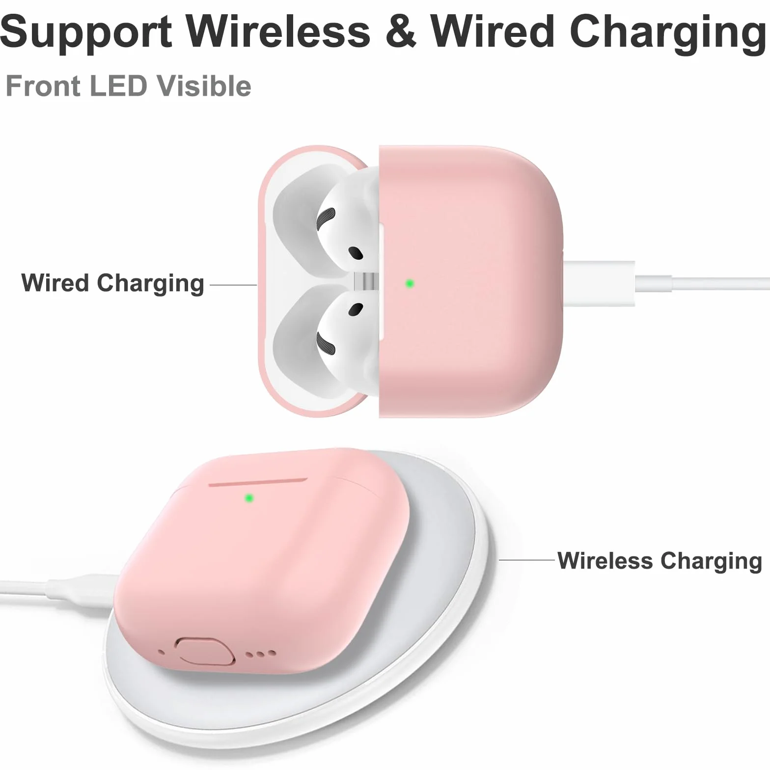 Coque AirPods 4, Étui Protection Mince Silicone AirPods 4 2024 USB-C, Rose