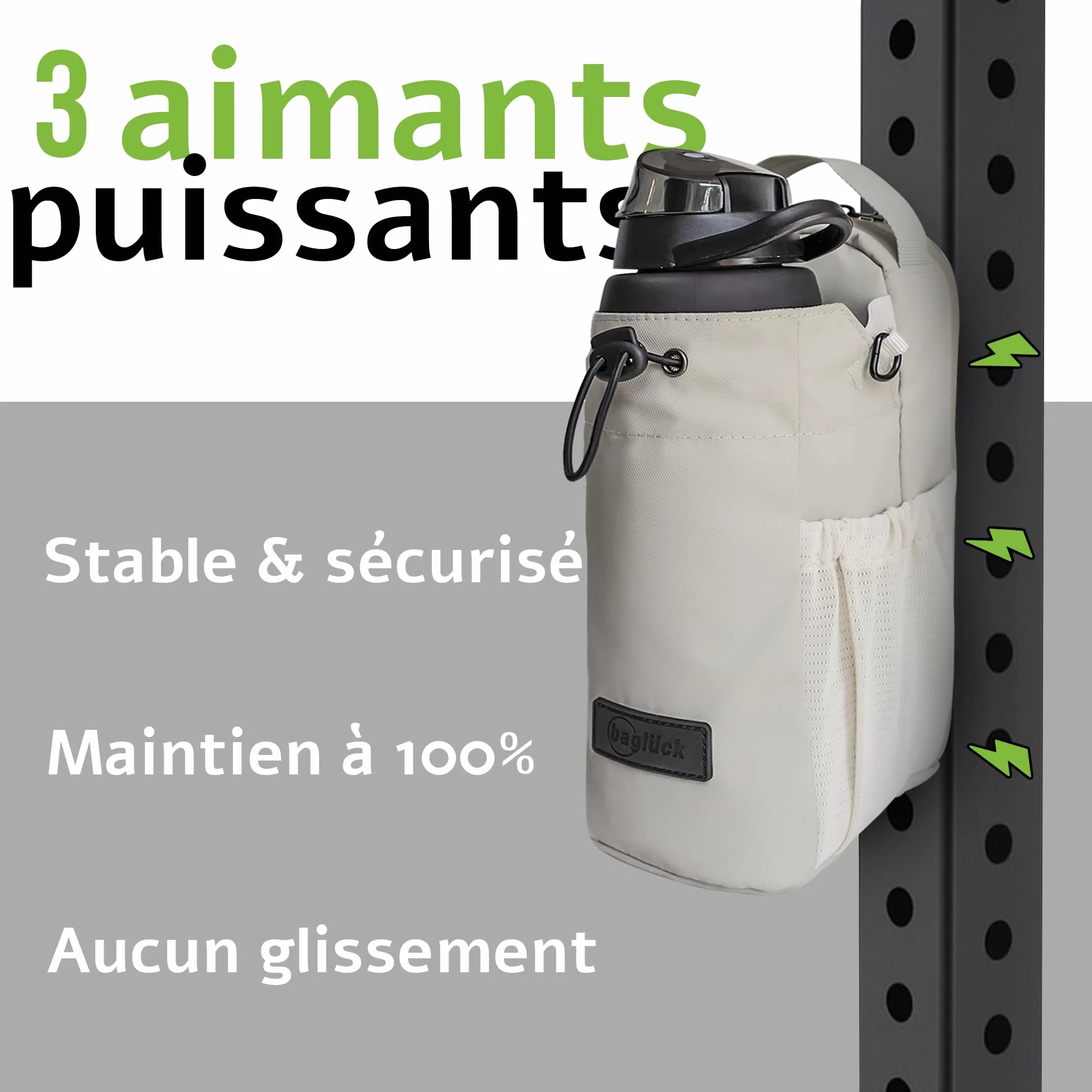 Sac de Sport magnétique avec Porte-Bouteille 1,5L – Sac Gym Fitness Homme Femme, Beige