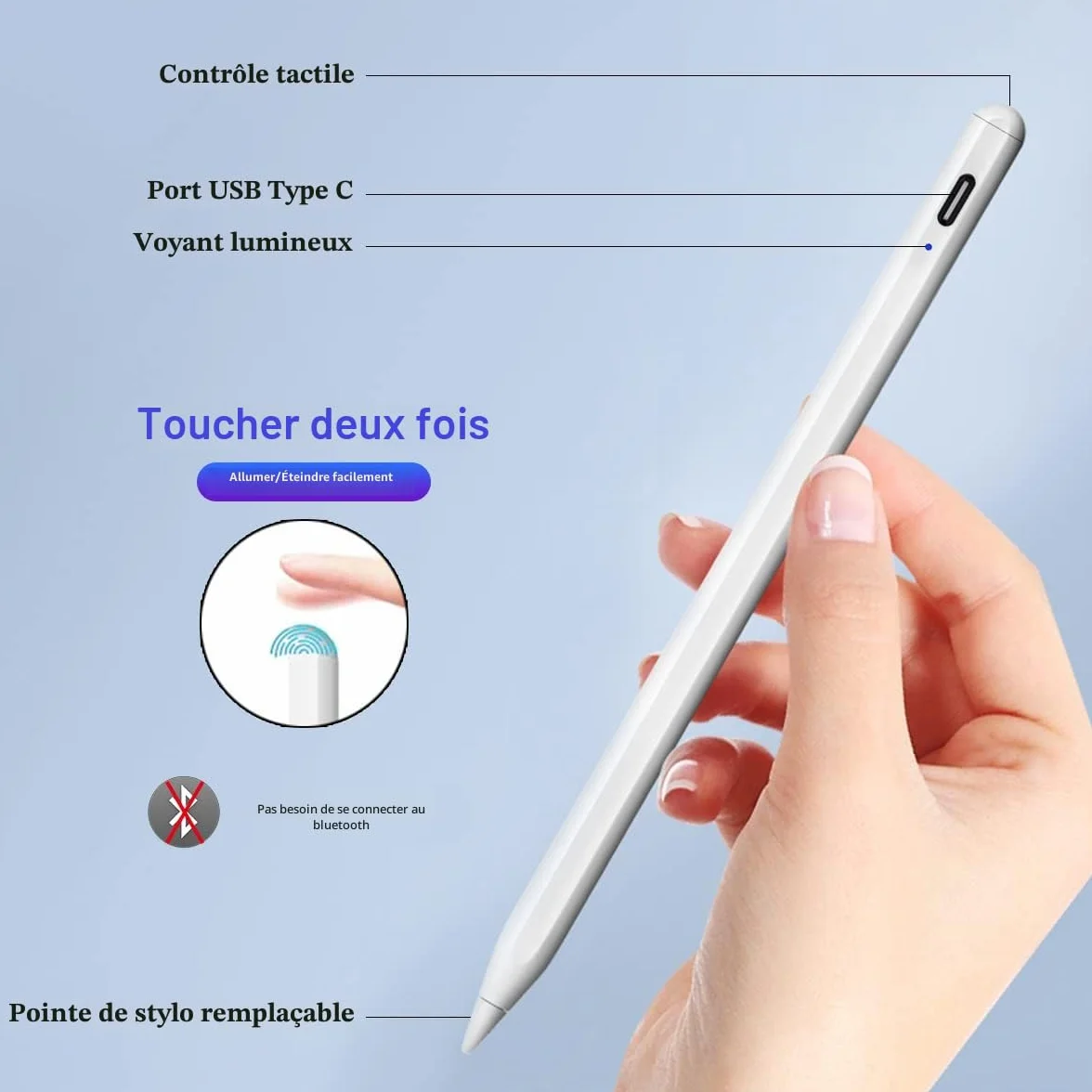 Stylet Universel pour Tablette avec Embouts de Rechange, Pencil Android iOS Smartphone Microsoft