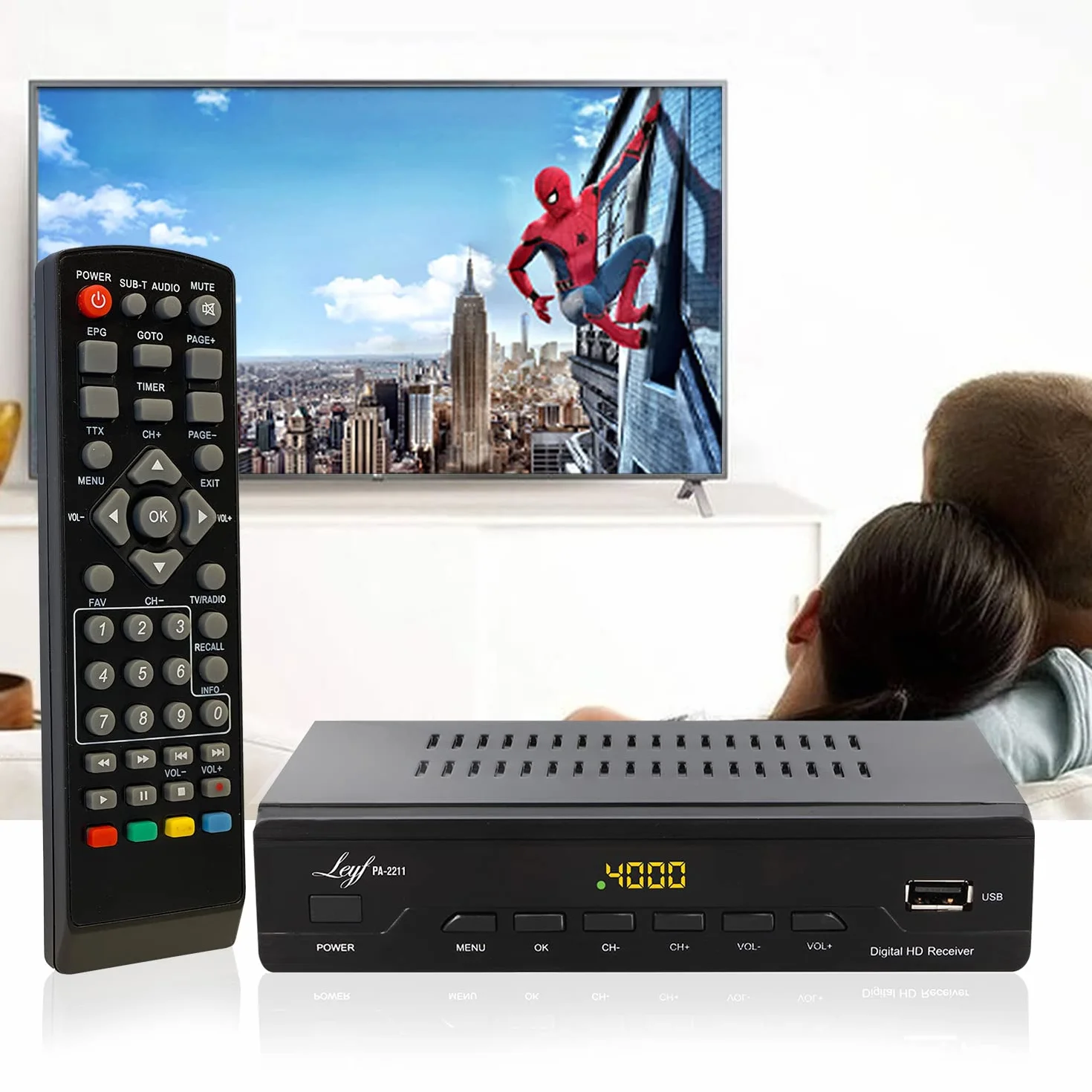 Décodeur TNT LEYF PA-2211 Full HD 1080p DVB-T2 Tuner TV HD avec câble HD