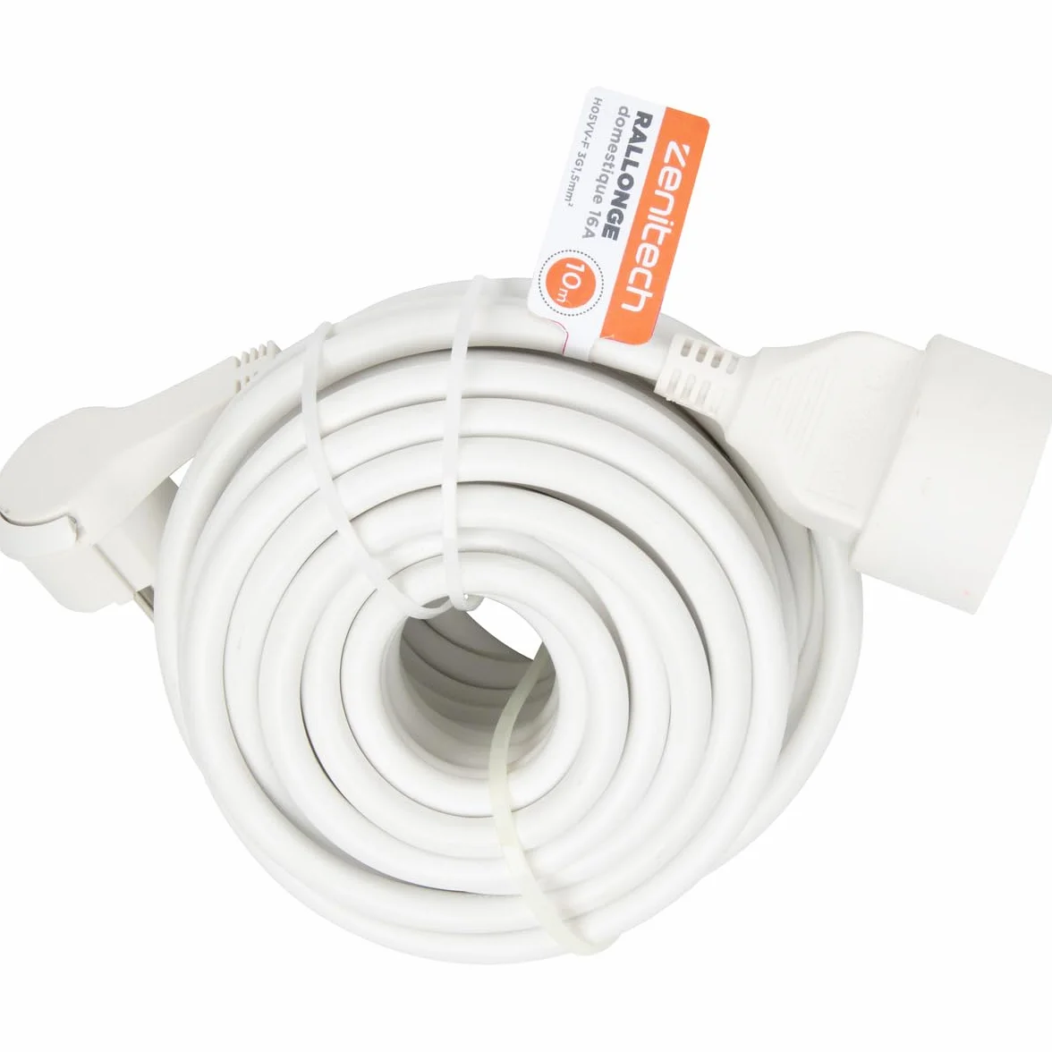 Prolongateur 16A 2P+T HO5VV-F 3G1,5mm² Blanc 10m Zenitech