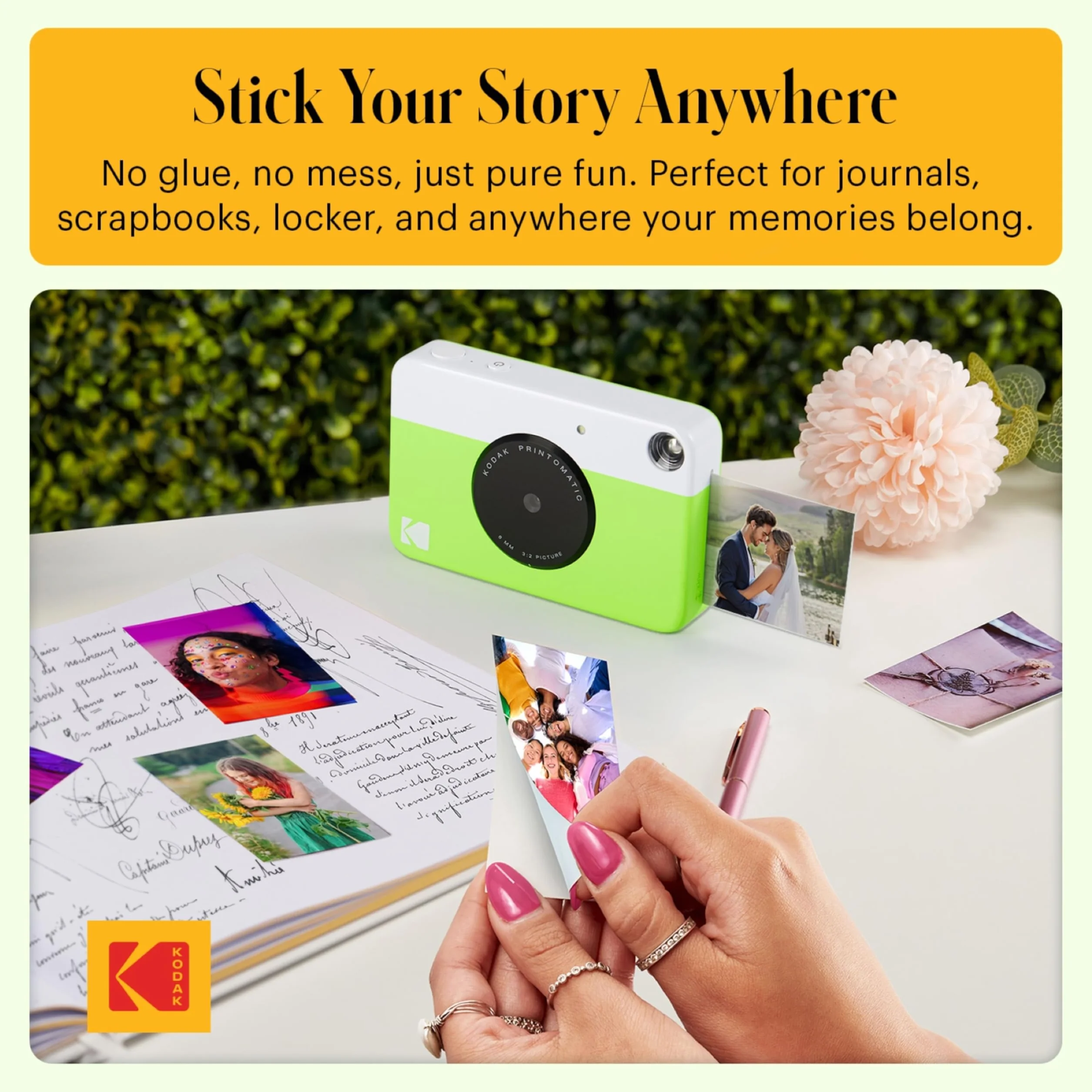 KODAK Appareil Photo Instantané Printomatic (Vert) Coffret Basique + Papier Zink (20 Feuilles) + boîtier Deluxe + Courroie Confortable à Mettre Autour du Cou