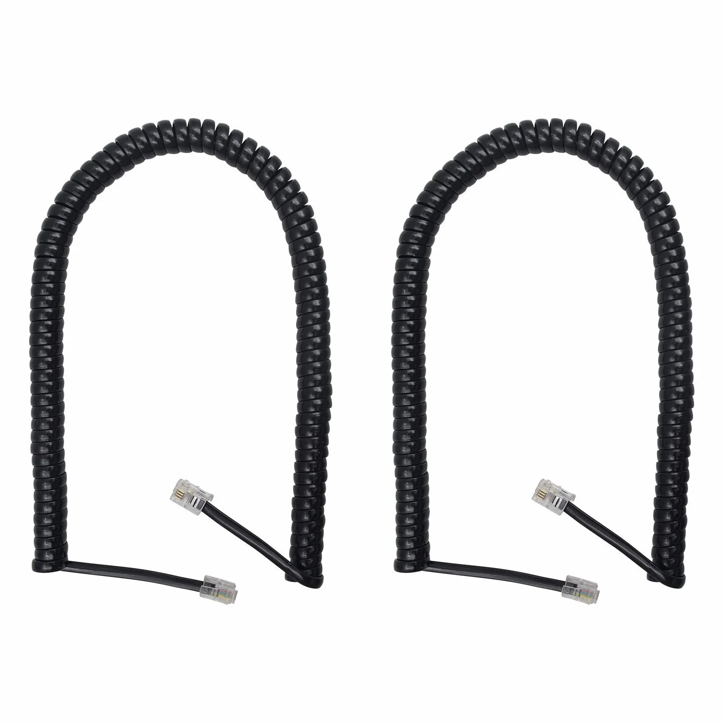 Duttek Cordon Telephone, Cable Telephone Fixe Noir, Câble pour combiné de téléphone, Câble spiralé RJ9 de 1 à 3 m de Long déroulé(Lot de 2)