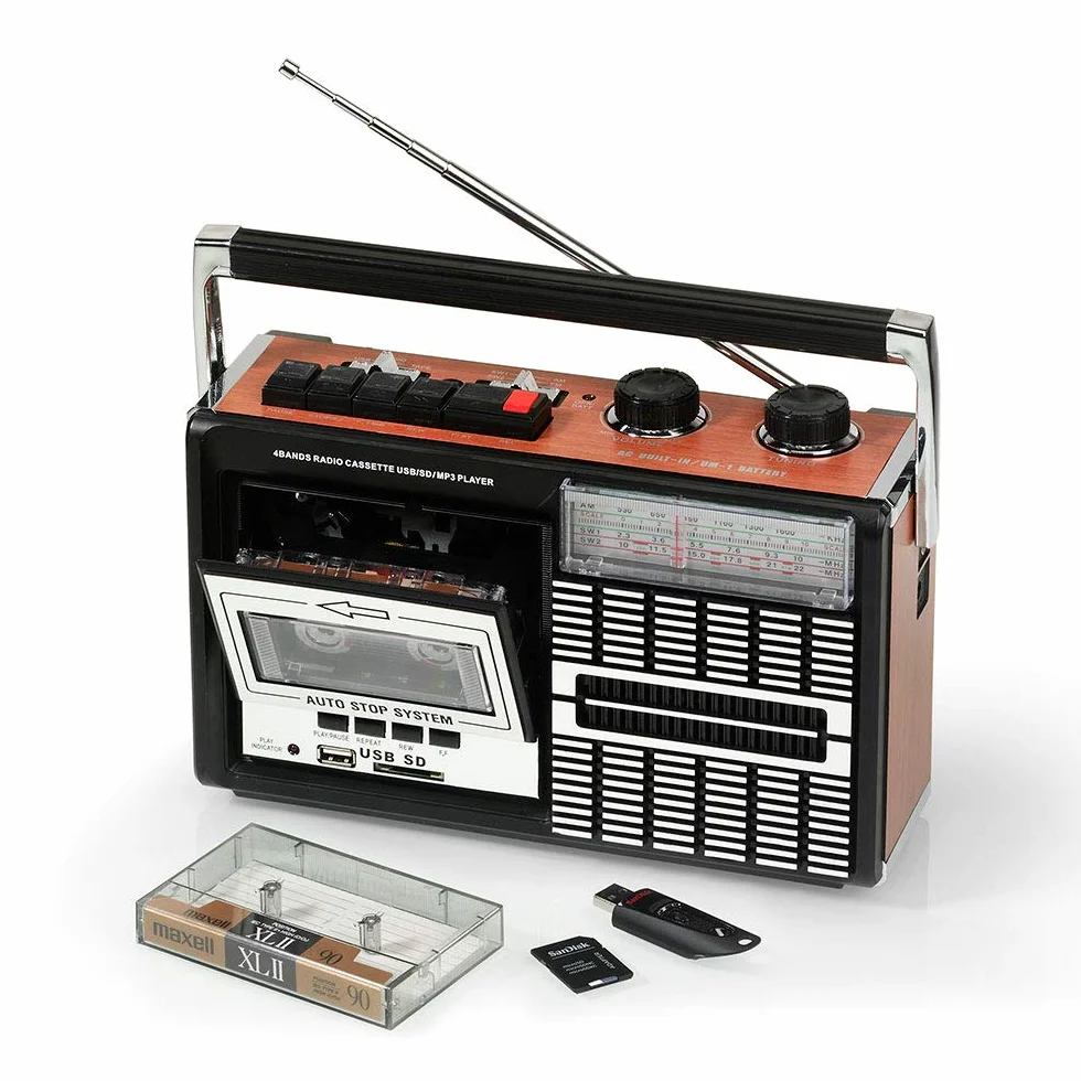 Ricatech PR85 – Lecteur de cassettes et enregistreur des années 80, Radio AM/FM/SW, USB, Port de carte SD, Microphone intégré, Arrêt automatique, Poids léger, haut-parleurs intégrés de 8 watts