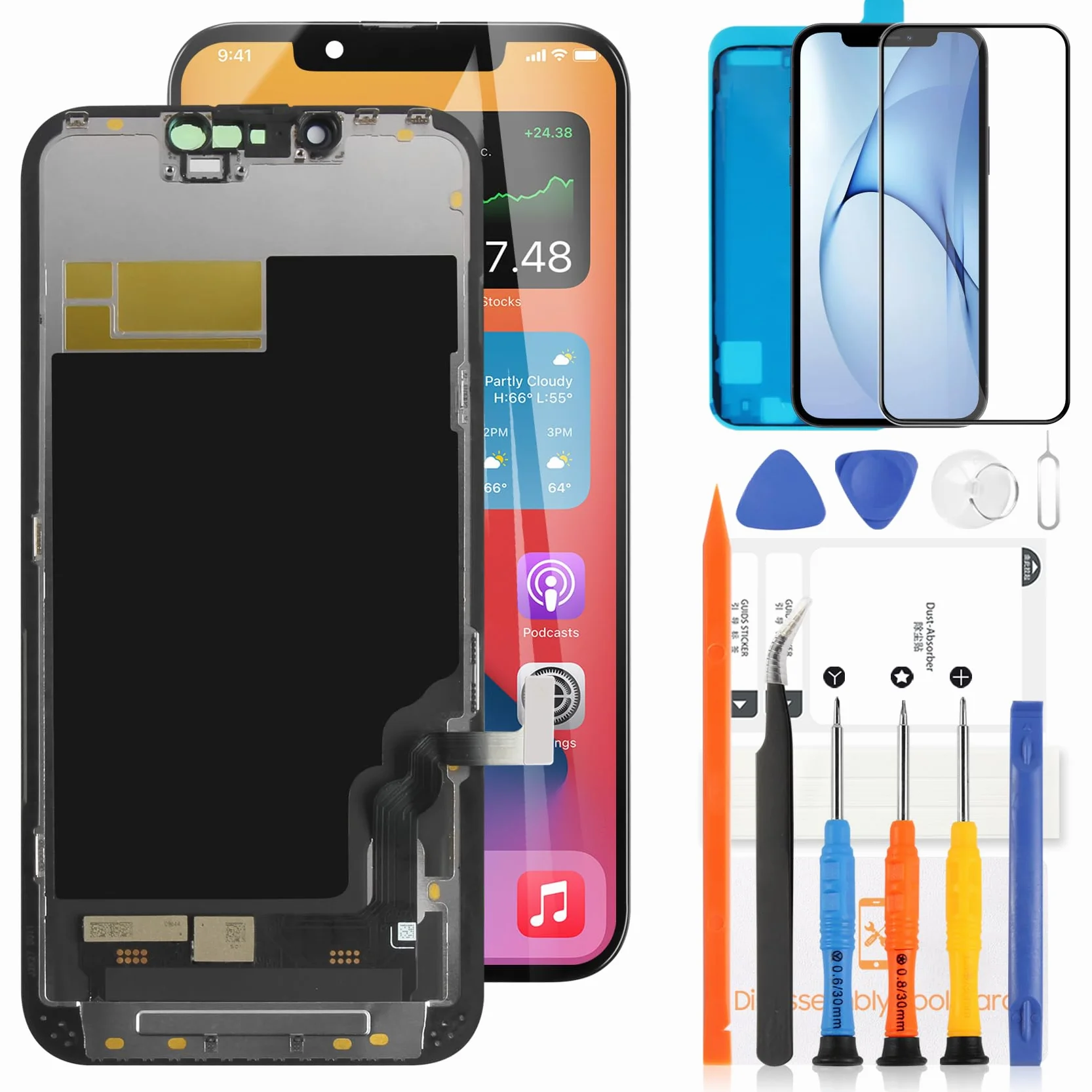 LADYSON Écran pour iPhone 13 Écran LCD pour iPhone 13 A2633 A2482 A2631 A2634 A2635 LCD Affichage Écran Tactile Numériseur Kit de Remplacement + Outil (Incell, Non Original)
