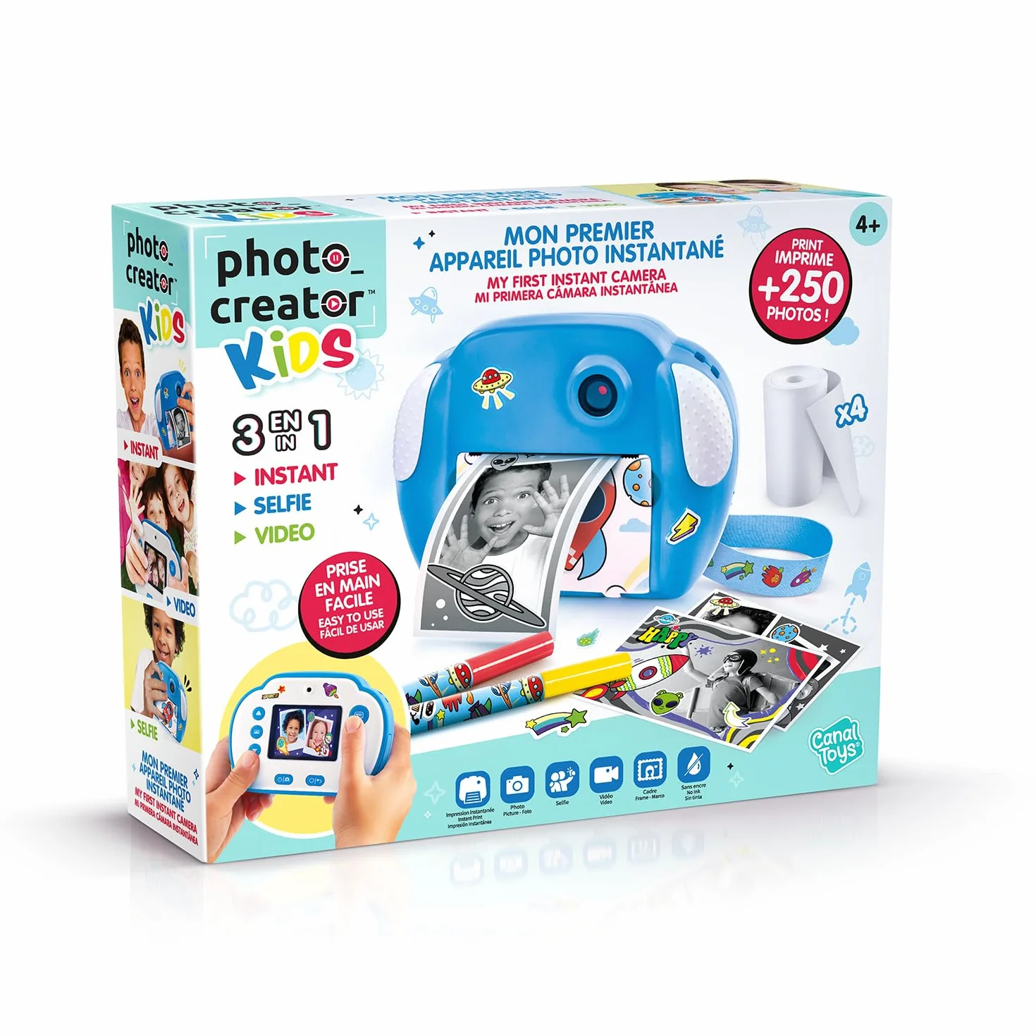 Canal Toys - Photo Creator - Appareil Photo à Impression Instantané - Selfie & Caméra Vidéo - Impression sur Rouleau de Papier Photo Thermique, sans Encre - Cadeau pour Enfant - Dès 4 Ans - CLK 011
