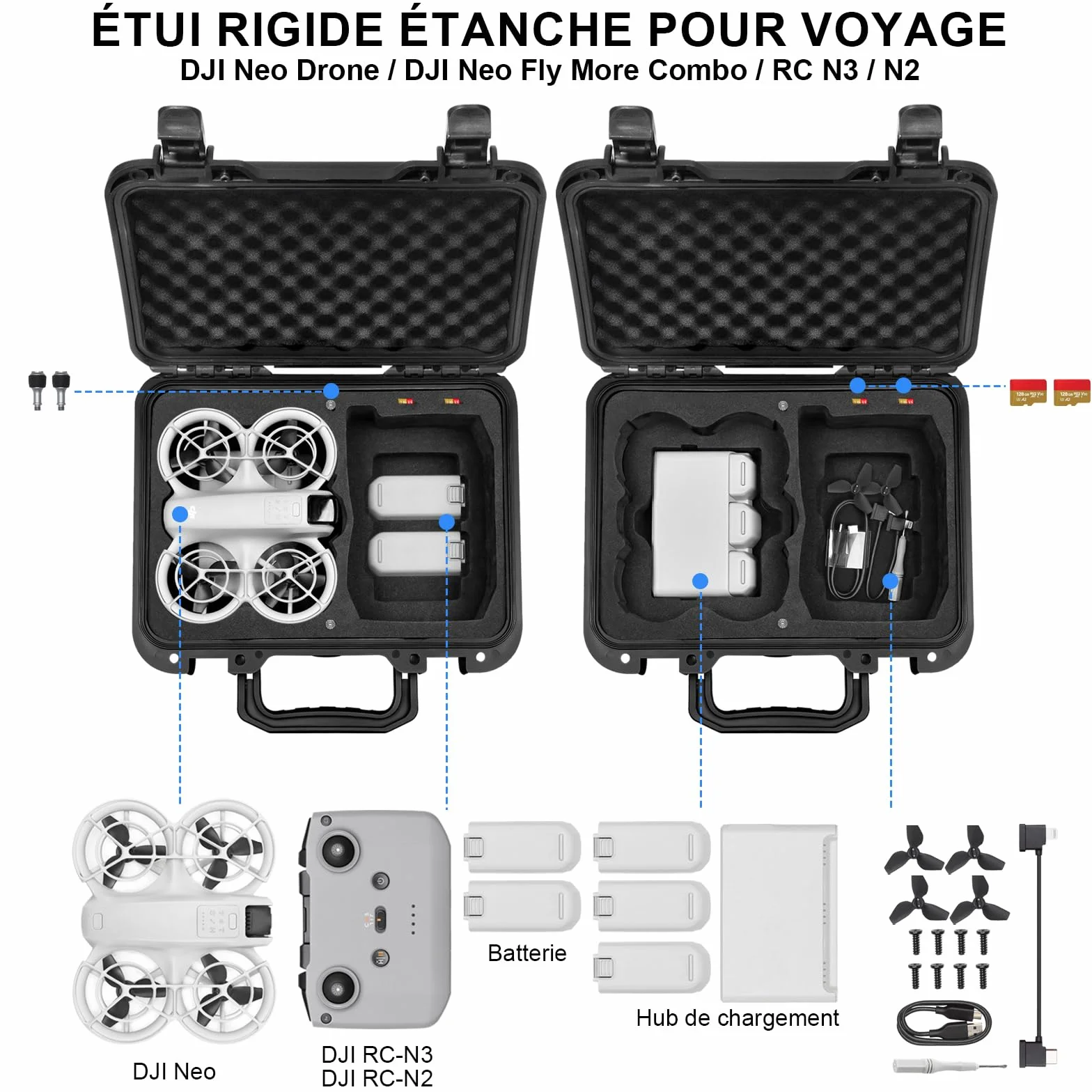 LEKUFEE Boîte Rigide étanche et Portable pour Drone DJI Neo 1, Bundle Fly More DJI Neo 1, télécommandes RC-N3, RC-N2 et Accessoires (étui Seulement)