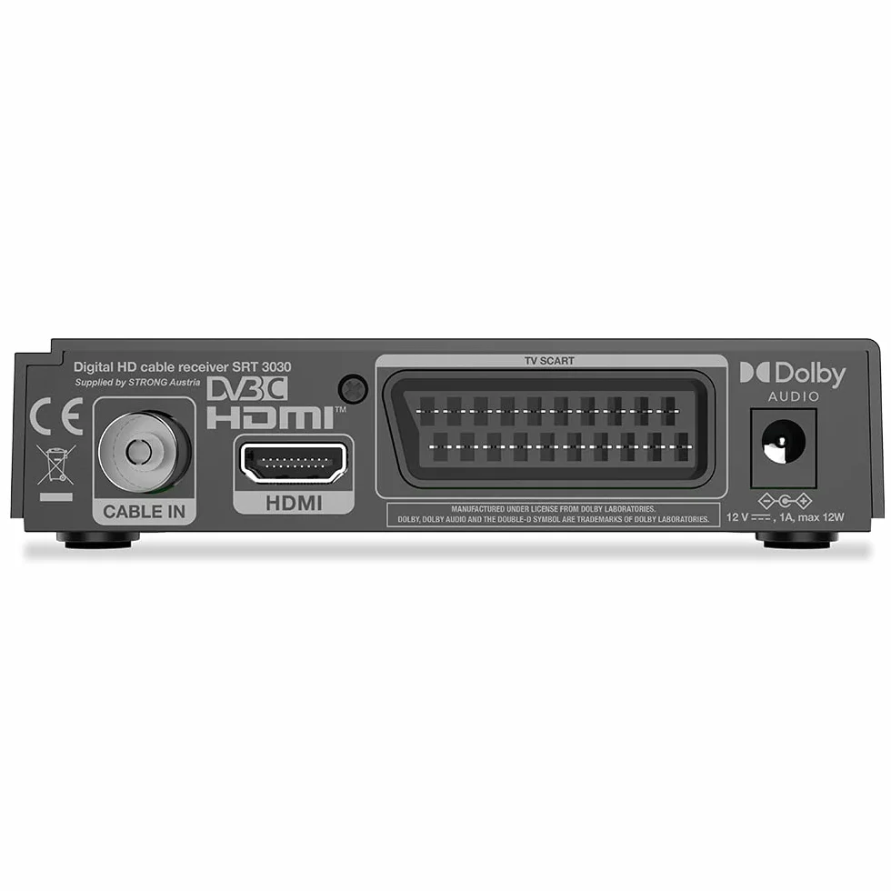 STRONG SRT 3030, récepteur de câble, récepteur de câble HD numérique, DVB-C, fonction d'économie d'énergie, USB, Dolby Audio, sécurité enfant