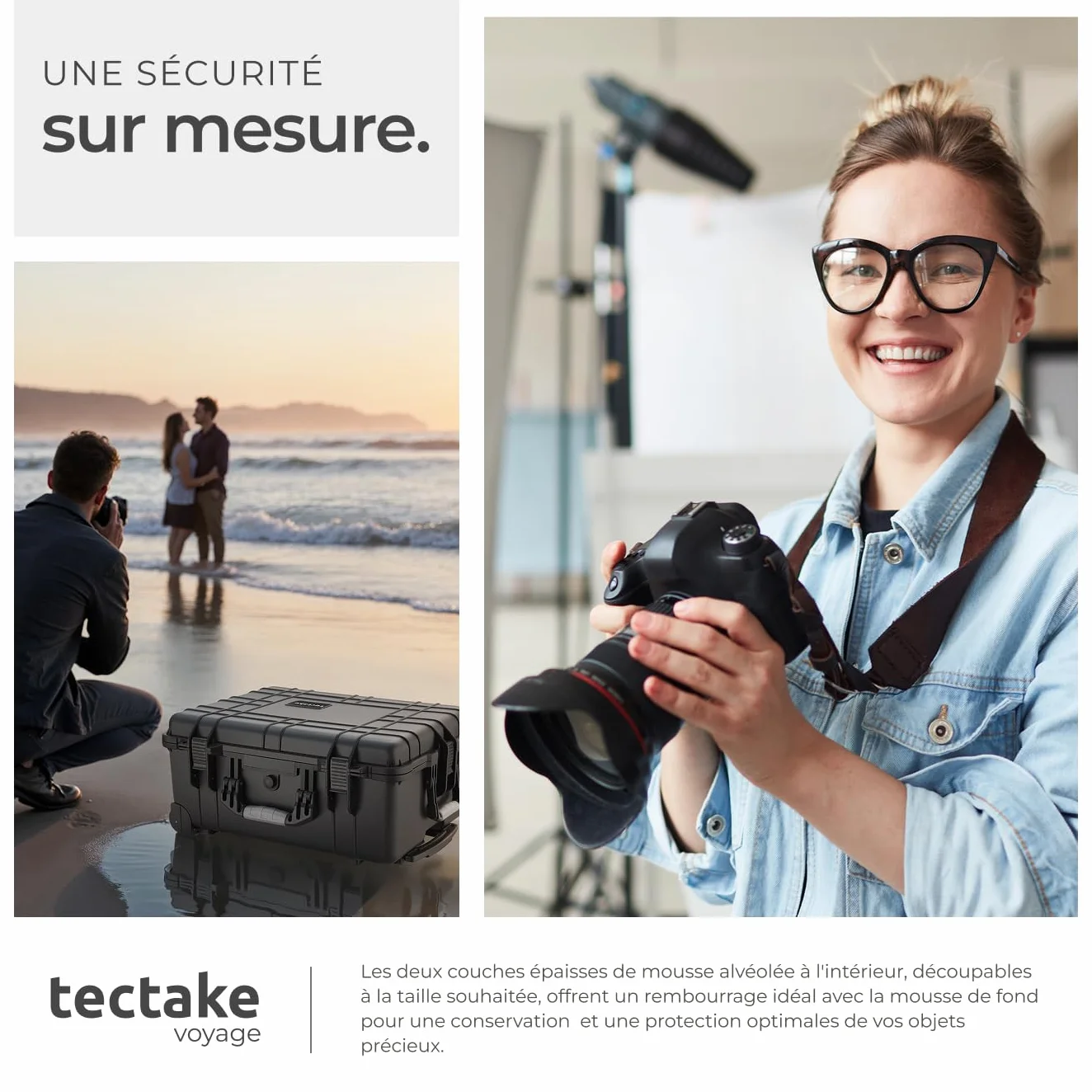 tectake® Valise à roulettes avec Protection en Mousse pour Appareil Photo, caméra & Accessoires ou Outils, Boite étanche, avec œillets pour Cadenas, Résistante aux Chocs, poussière & Eau