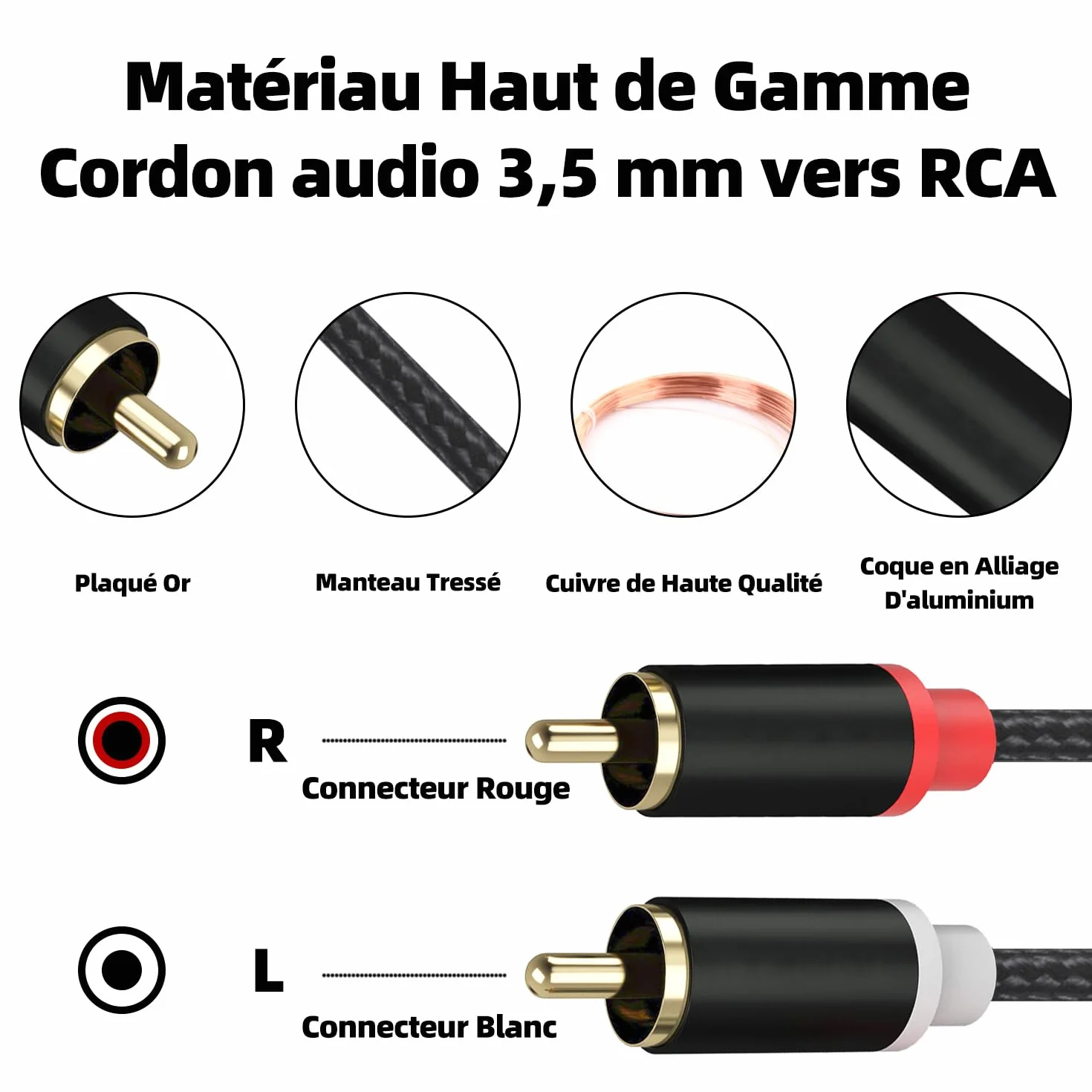 Câble RCA Jack 3.5mm Femelle vers 2 RCA Mâles, Câble Adaptateur Audio, Adaptateur Jack RCA Stéréo pour Téléphone, TV, PC, Tablette, Ampli, Chaîne HiFi Barre de Son, Home Cinéma Enceinte