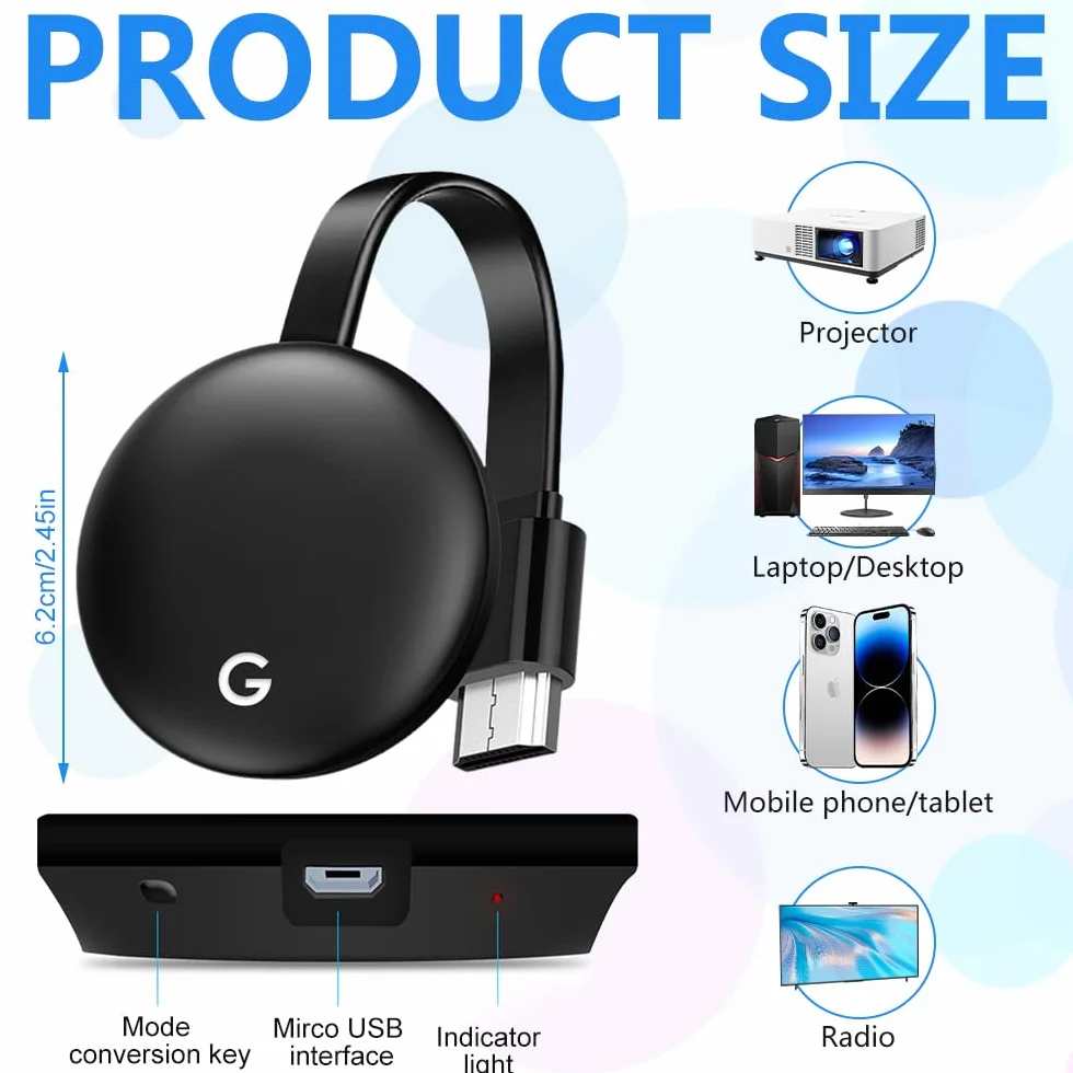 Adaptateur Dongle HDMI sans Fil 1080P 2,4/5 GHz Miracast WiFi Streaming TV Moniteur Projecteur